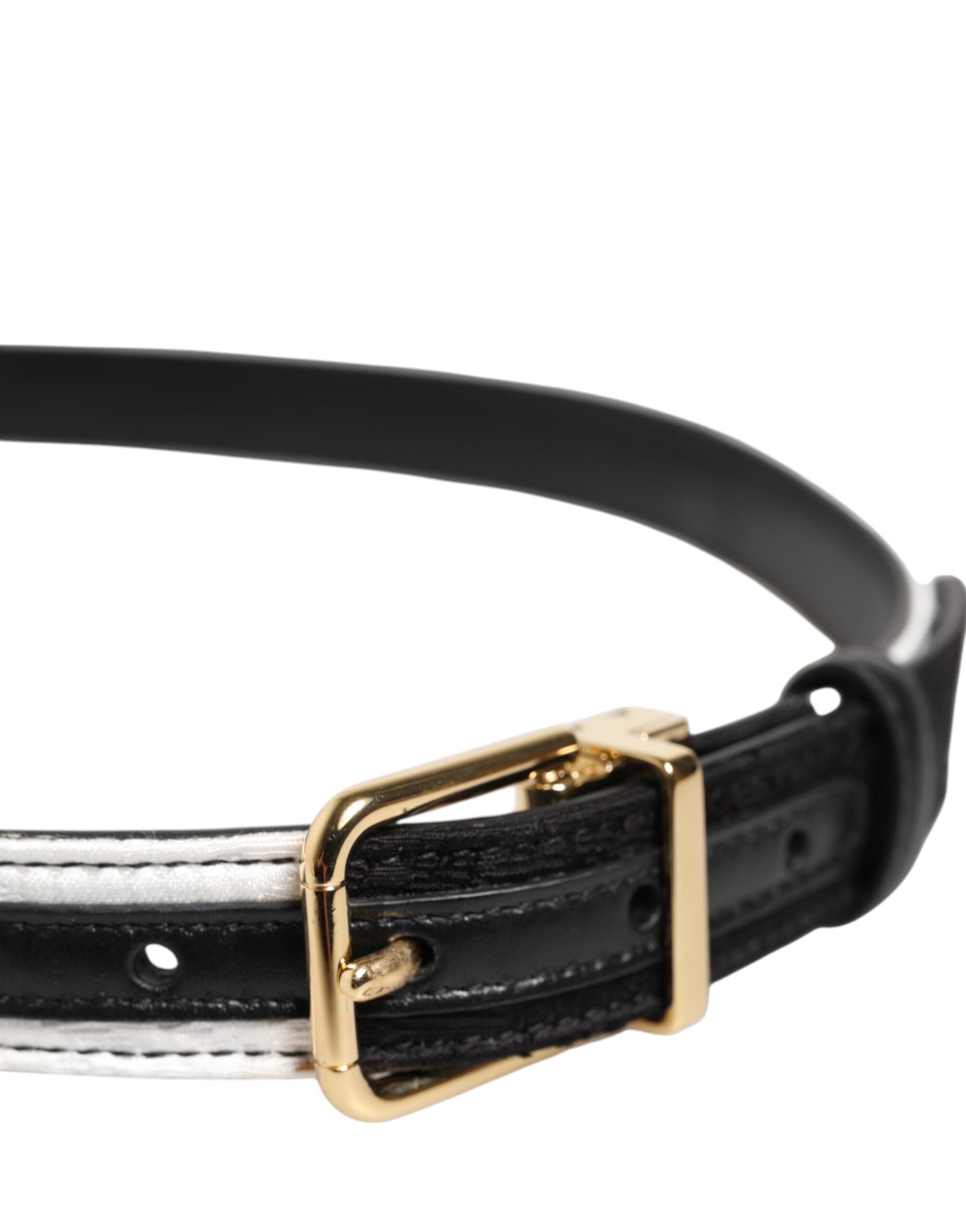 Black White Patchwork Gold Metal Buckle Belt - ventzia