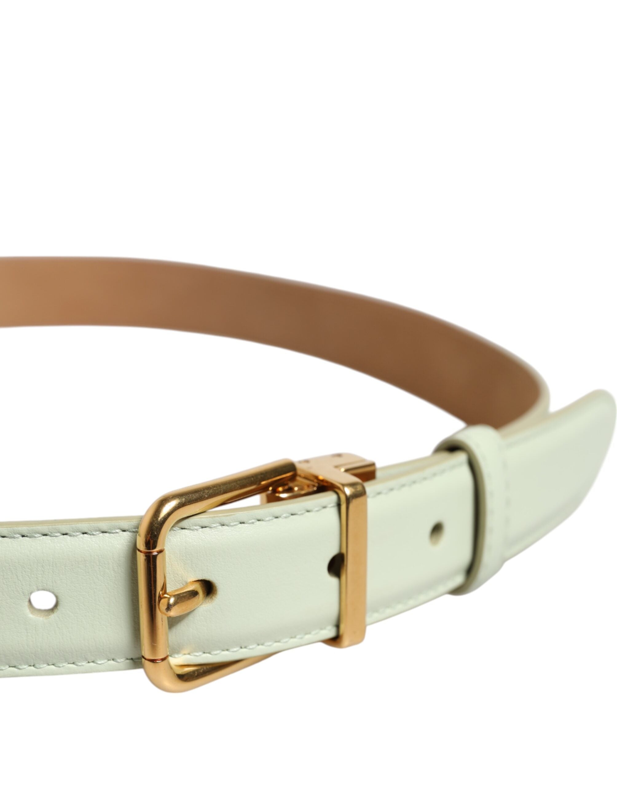 Light Green Leather Gold Metal Buckle Belt - ventzia