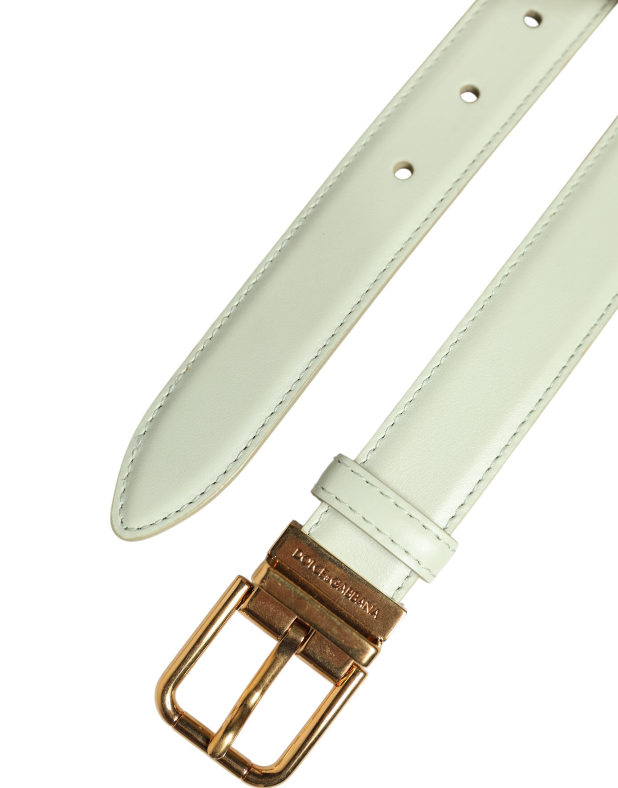 Light Green Leather Gold Metal Buckle Belt - ventzia