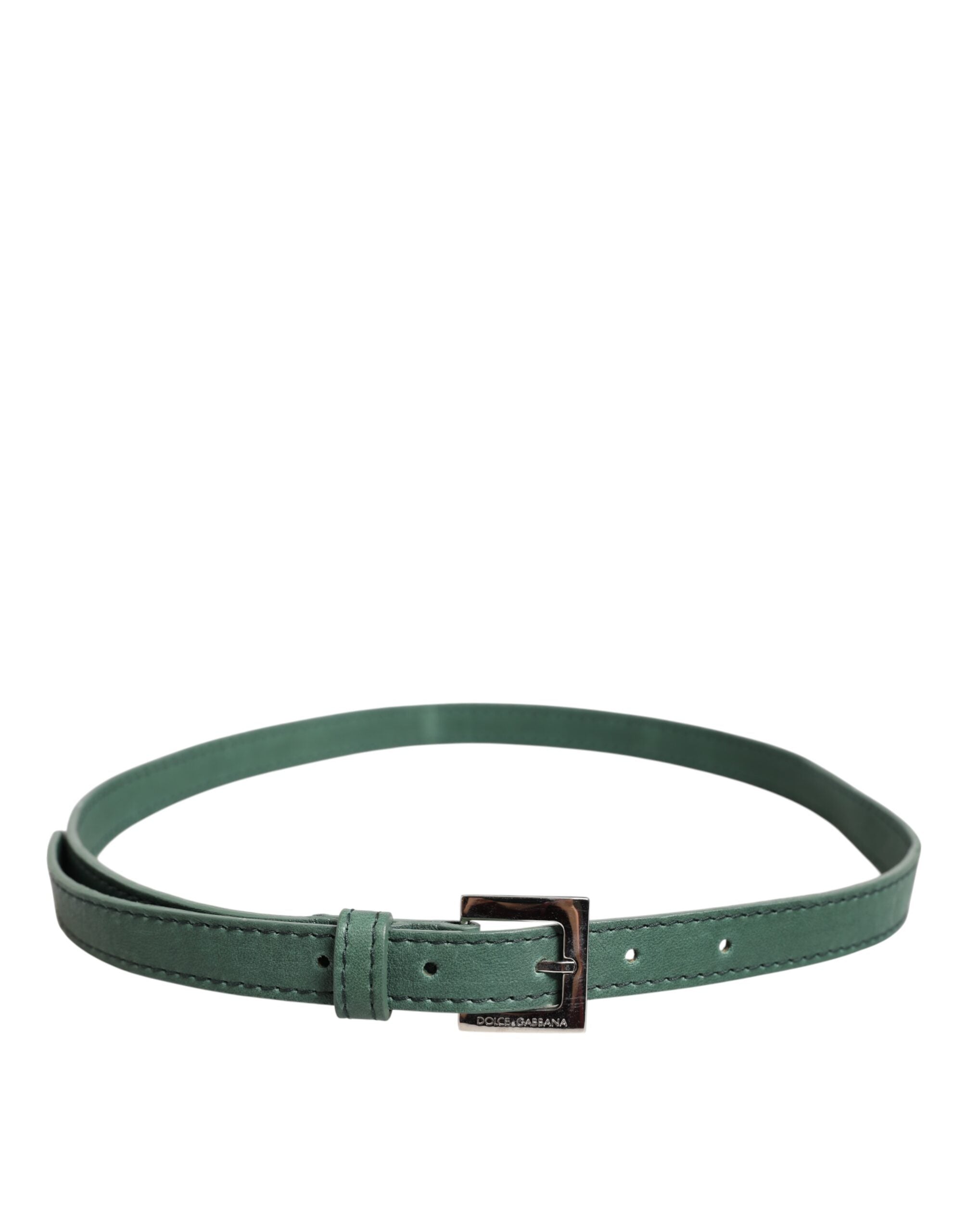 Dark Green Leather Silver Metal Buckle Belt - ventzia