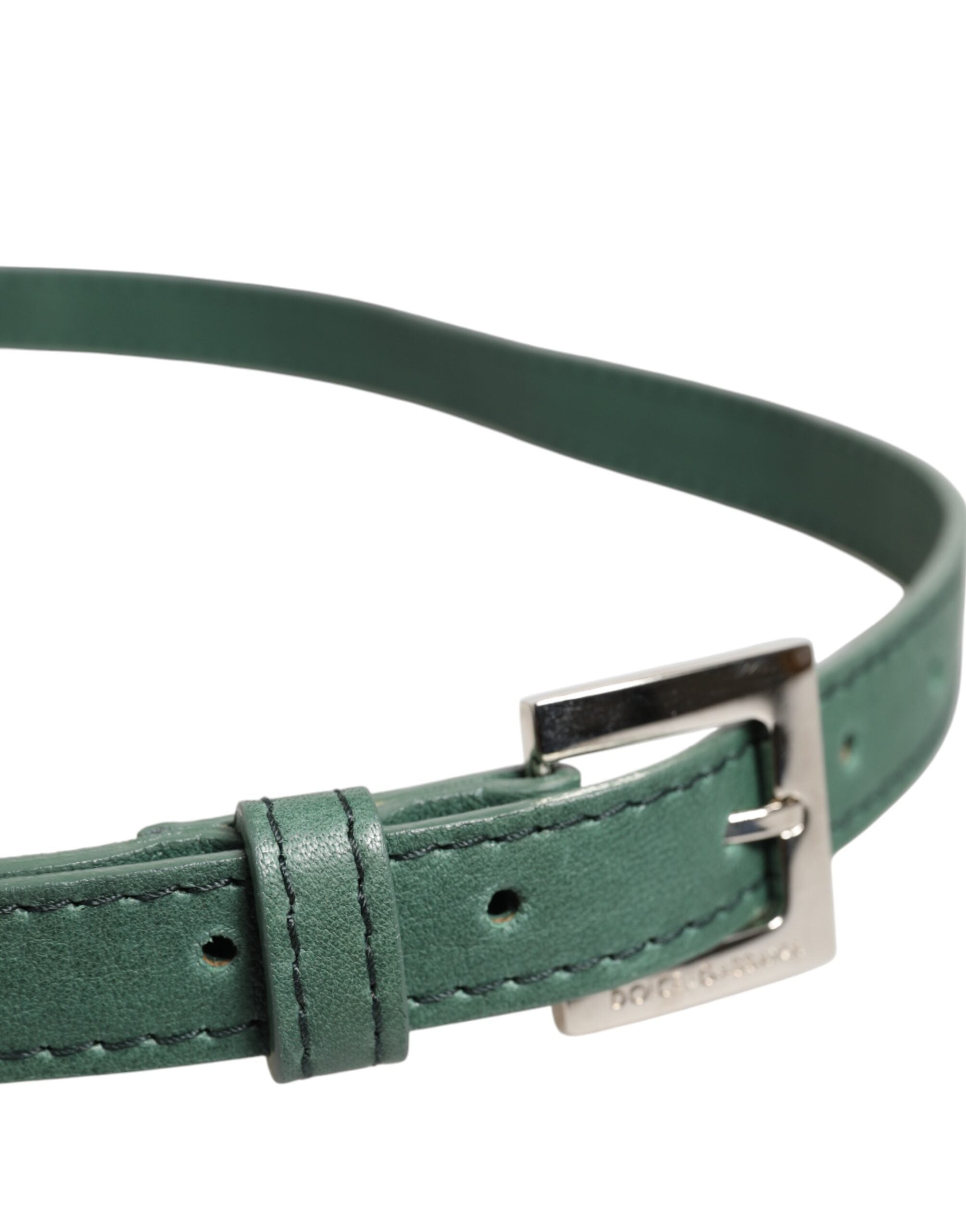 Dark Green Leather Silver Metal Buckle Belt - ventzia