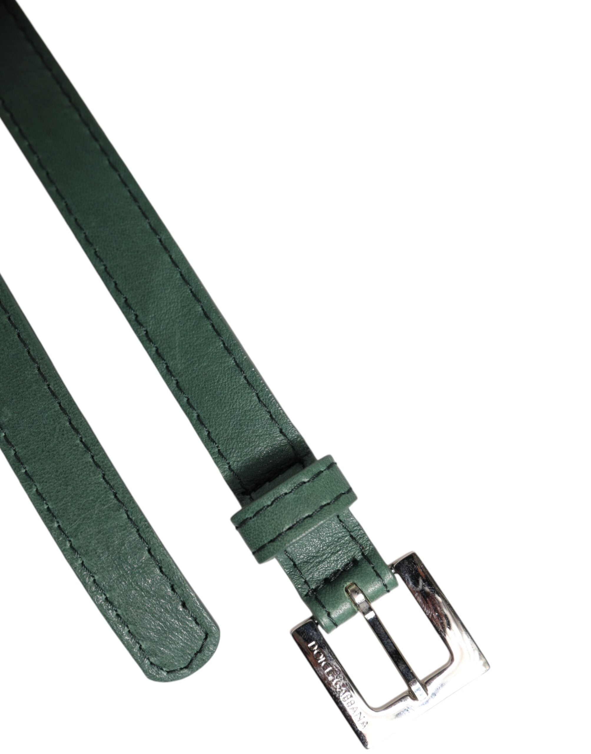 Dark Green Leather Silver Metal Buckle Belt - ventzia