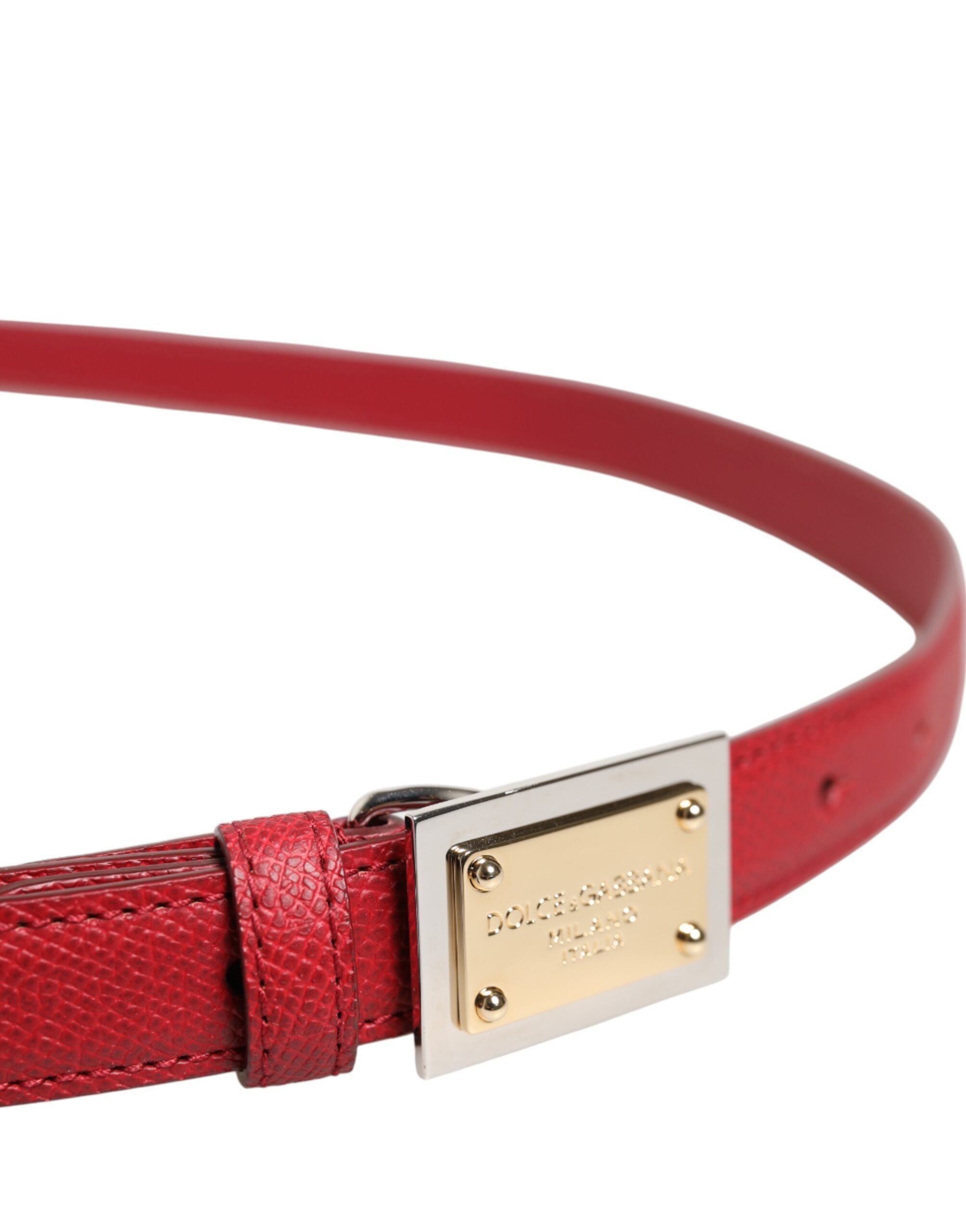 Red Leather Square Metal Buckle Cintura Belt - ventzia
