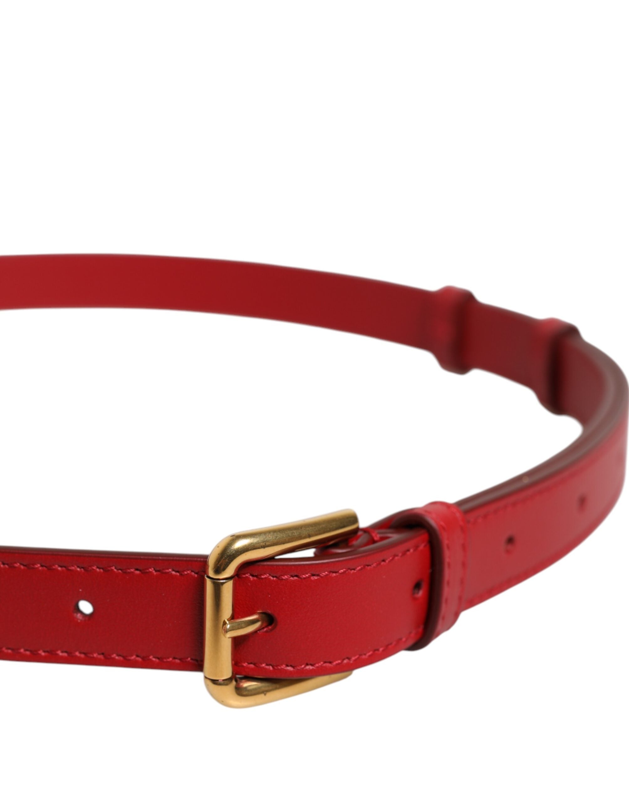 Red Logo Engraved Metal Waist Buckle Belt - ventzia