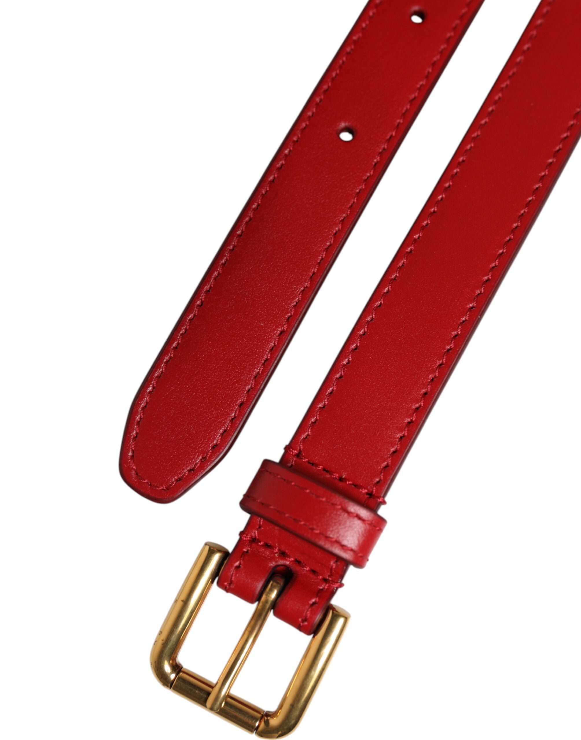 Red Logo Engraved Metal Waist Buckle Belt - ventzia