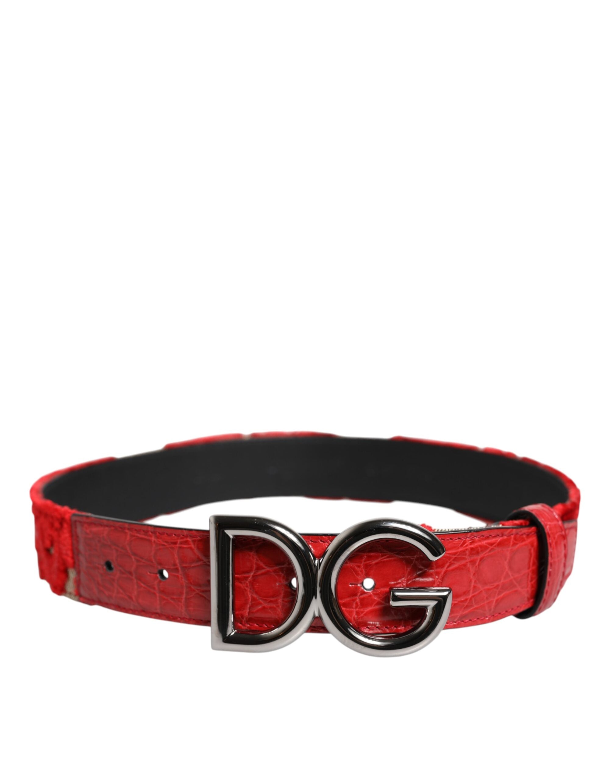 Red Viscose Silver DG Logo Metal Buckle Belt - ventzia