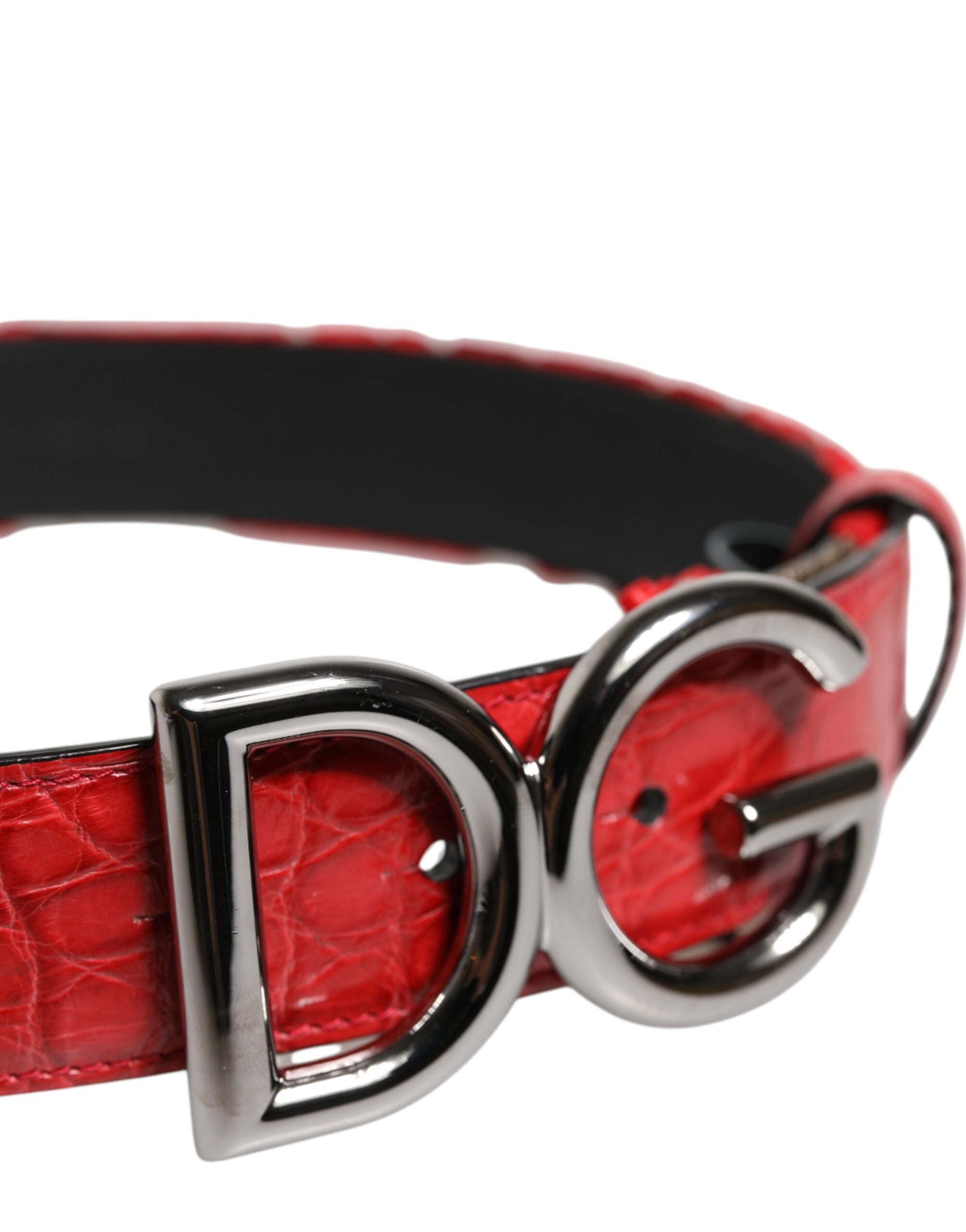 Red Viscose Silver DG Logo Metal Buckle Belt - ventzia