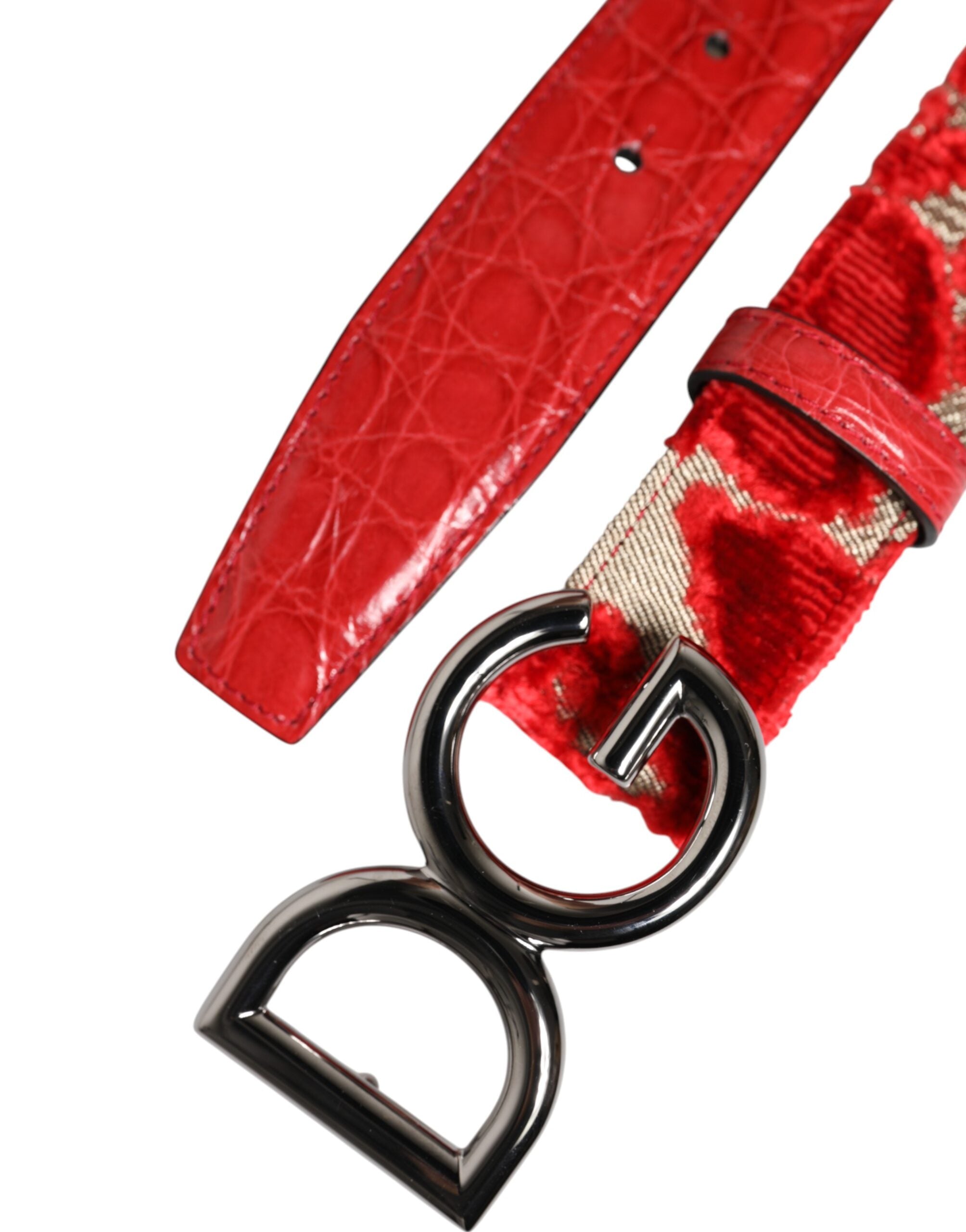 Red Viscose Silver DG Logo Metal Buckle Belt - ventzia