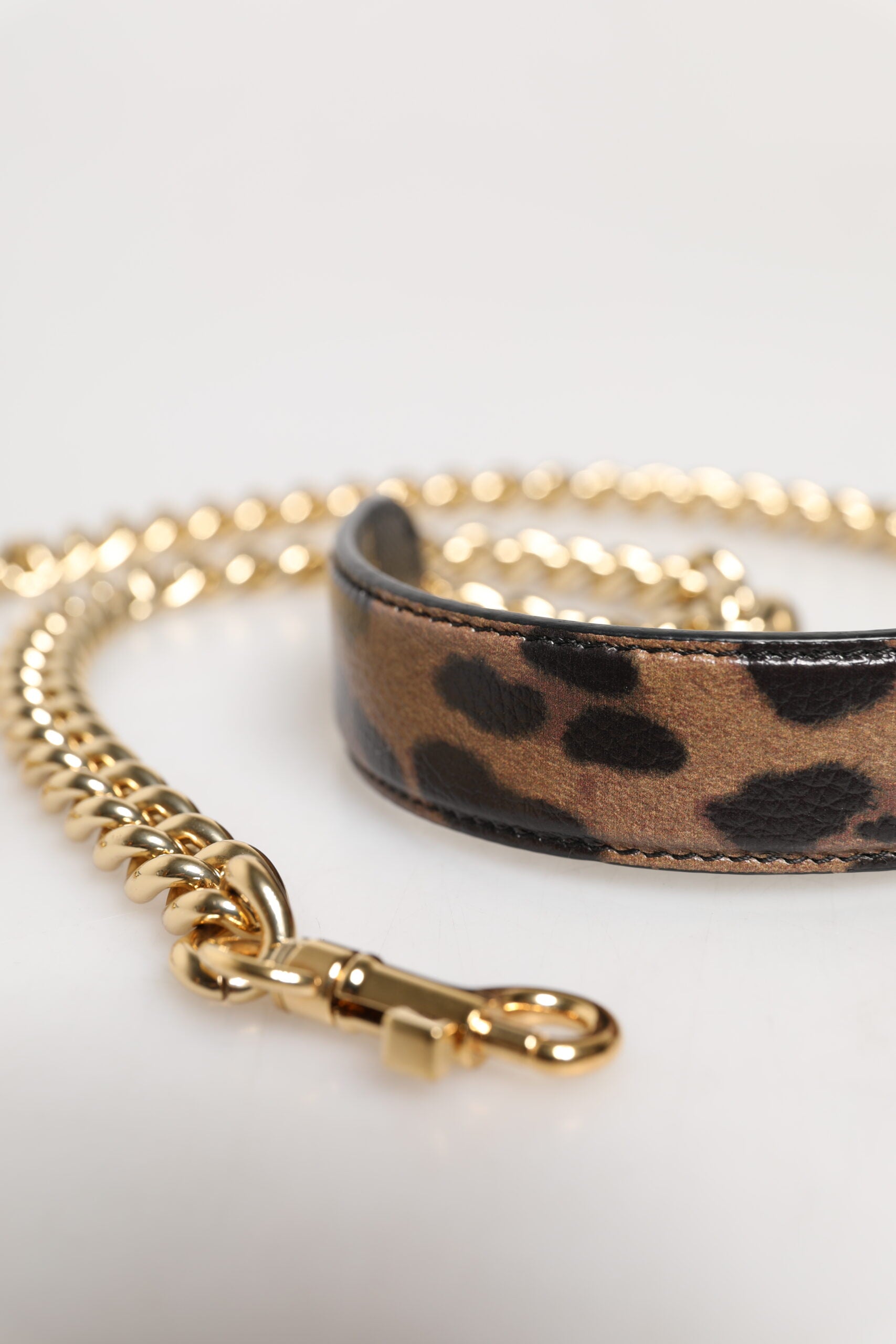 Brown Leopard Gold Brass Chain Accessory Shoulder Strap - ventzia