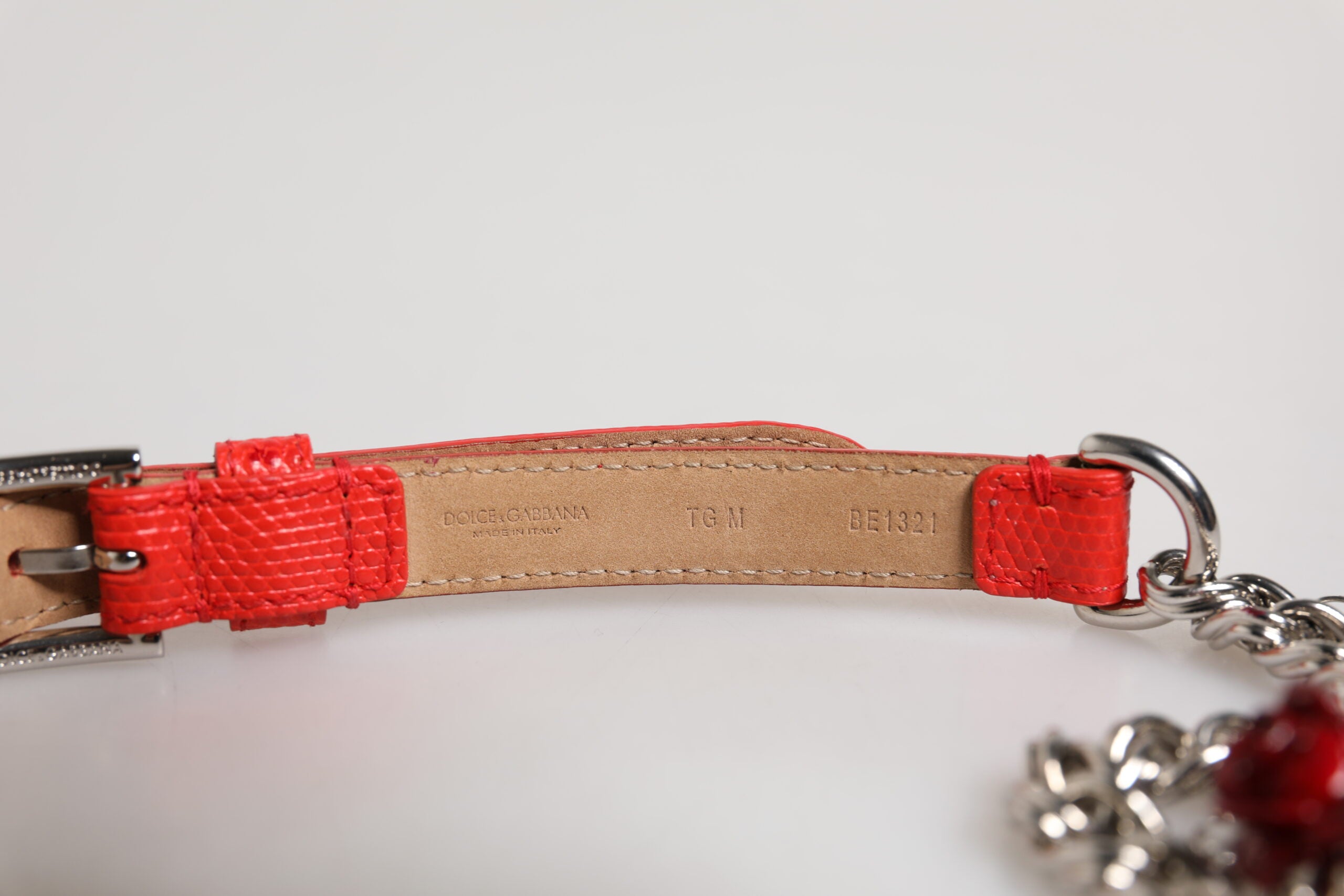 Red Leather Silver Chain Floral Cintura Belt - ventzia