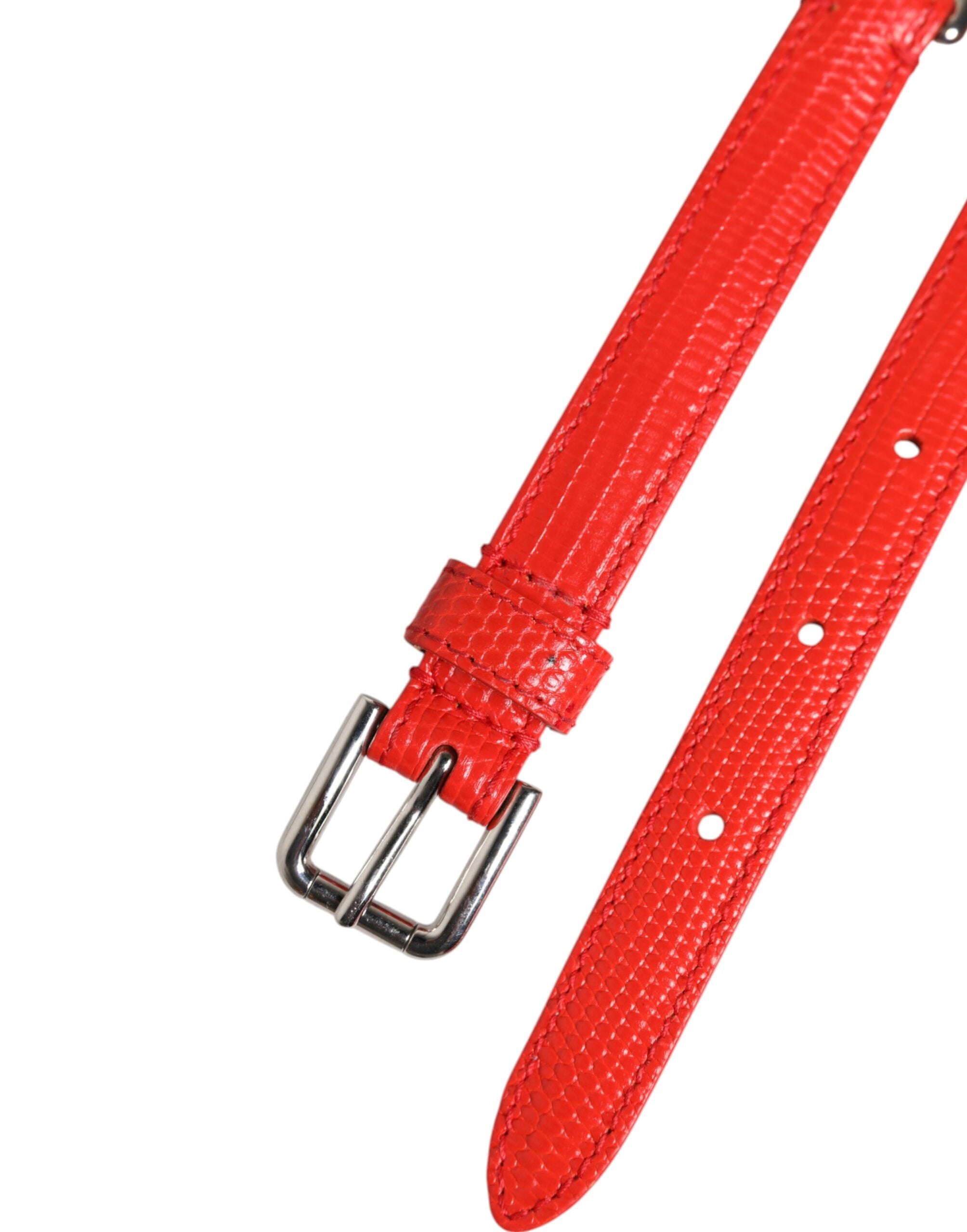 Red Leather Silver Chain Floral Cintura Belt - ventzia