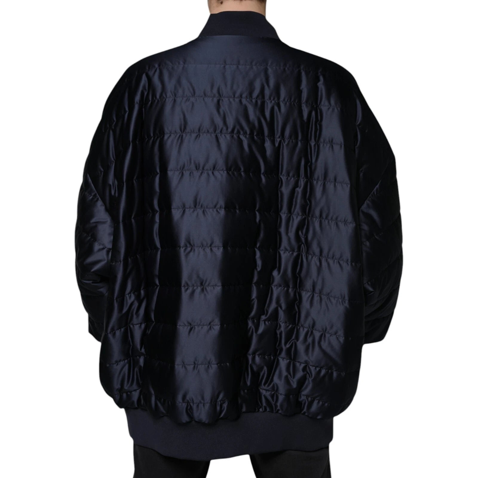 Dark Blue Quilted Full Zip Bomber Jacket - ventzia