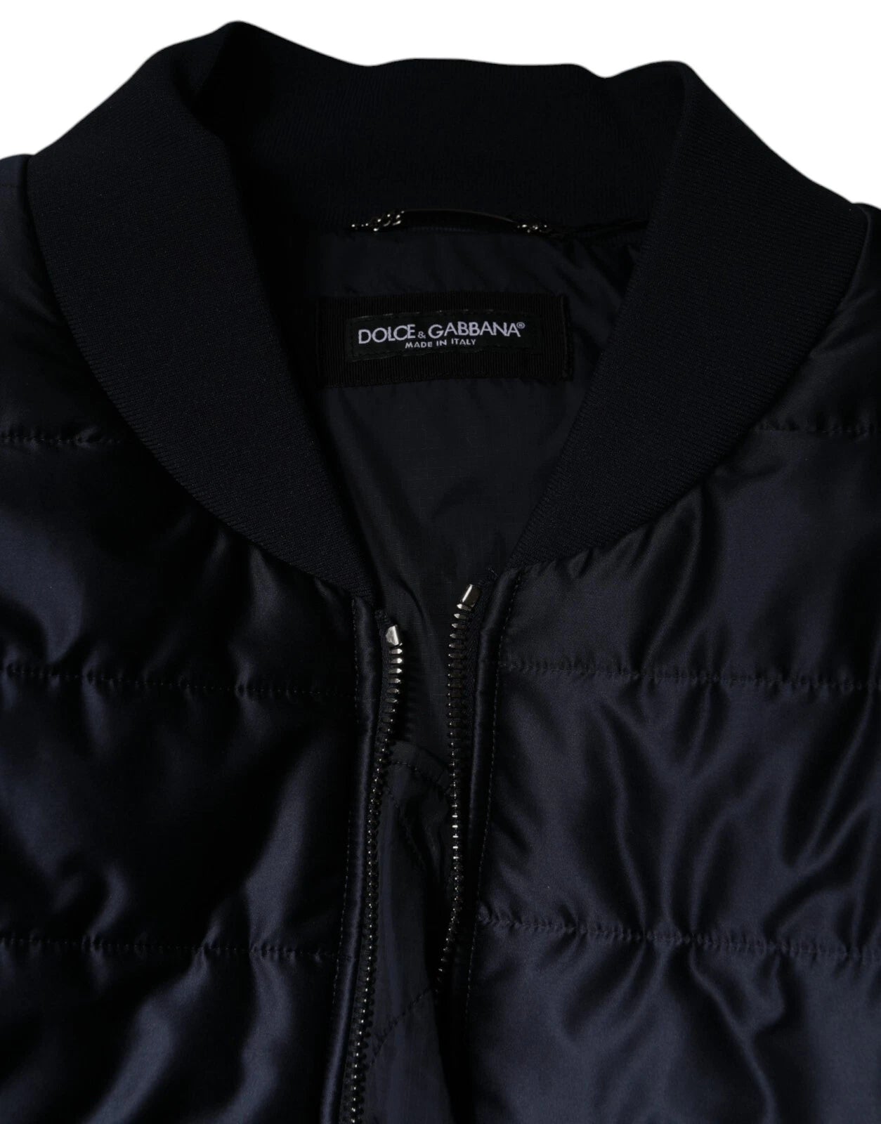 Dark Blue Quilted Full Zip Bomber Jacket - ventzia
