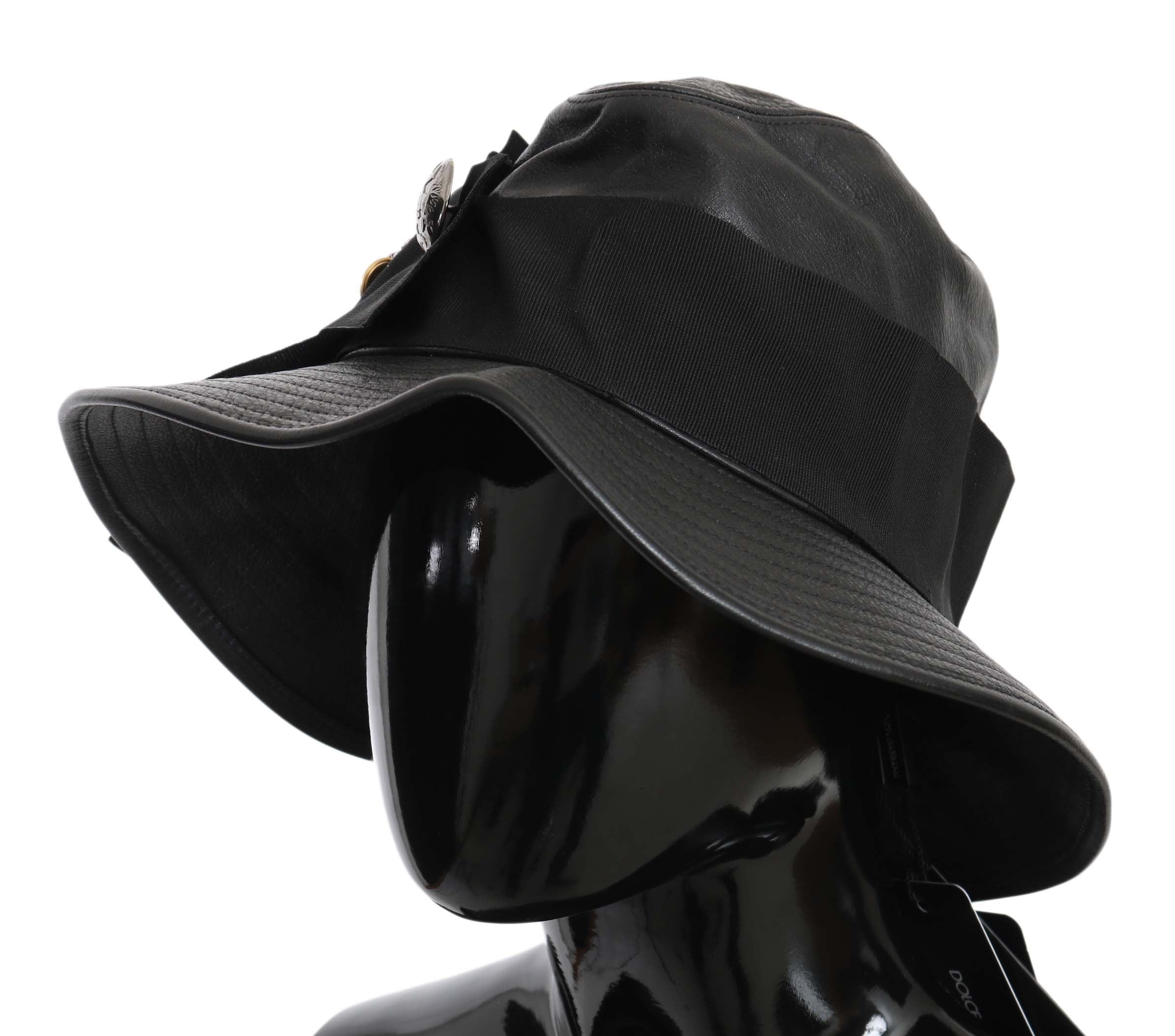 Elegant Black Leather Cloche Cap - ventzia