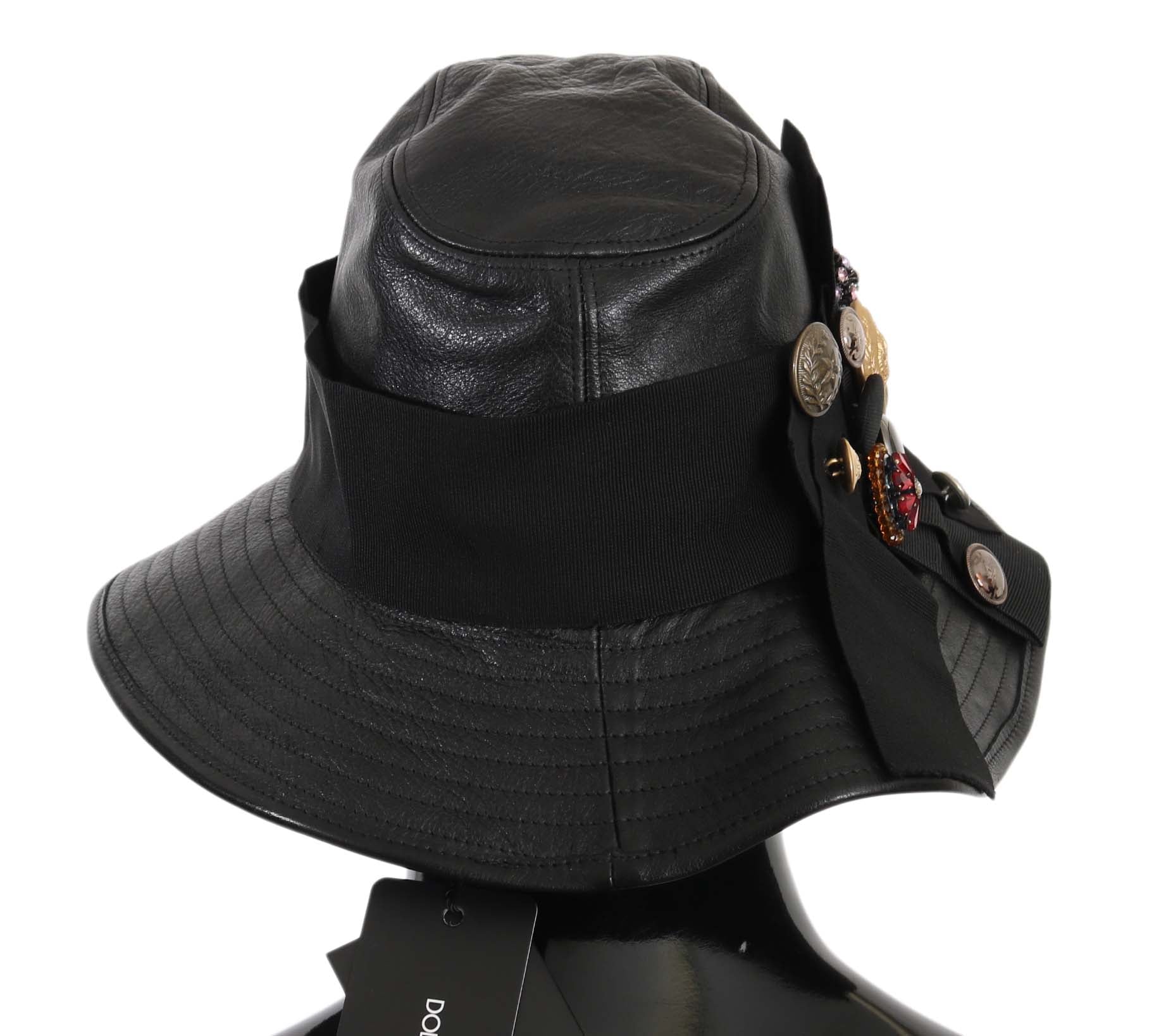 Elegant Black Leather Cloche Cap - ventzia