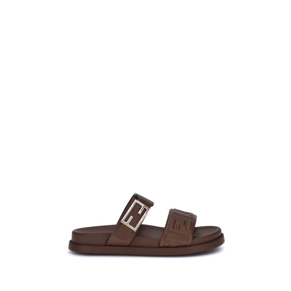 Brown Calf Leather Bos Taurus Flat Sandals - ventzia