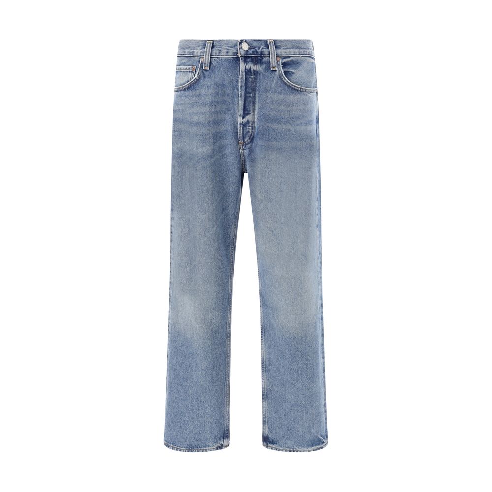 Light Blue Cotton Straight-Leg Jeans - ventzia