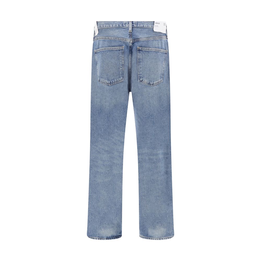 Light Blue Cotton Straight-Leg Jeans - ventzia