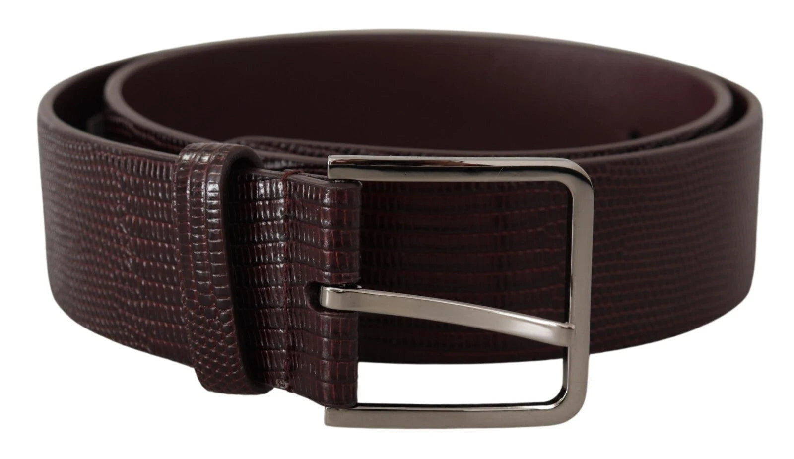 Dark Brown Calf Leather Silver Logo Metal Buckle Belt - ventzia