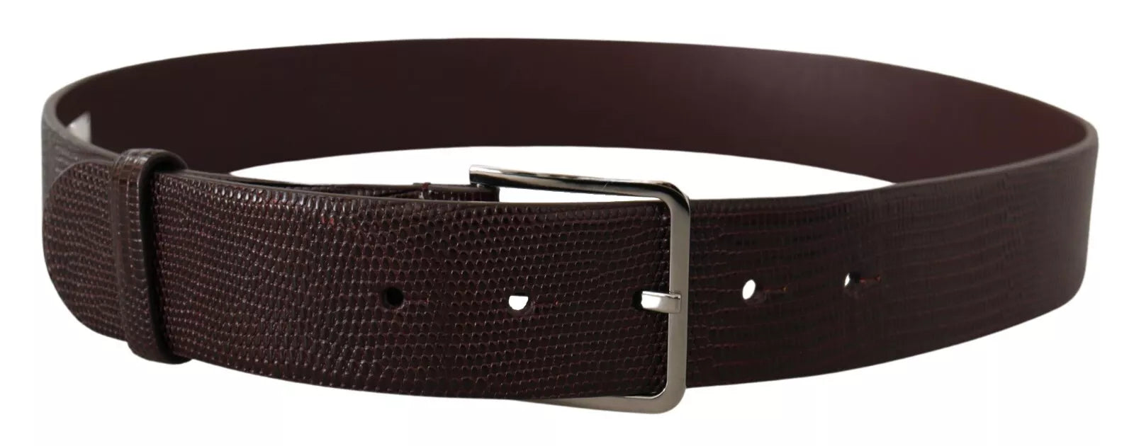 Dark Brown Calf Leather Silver Logo Metal Buckle Belt - ventzia