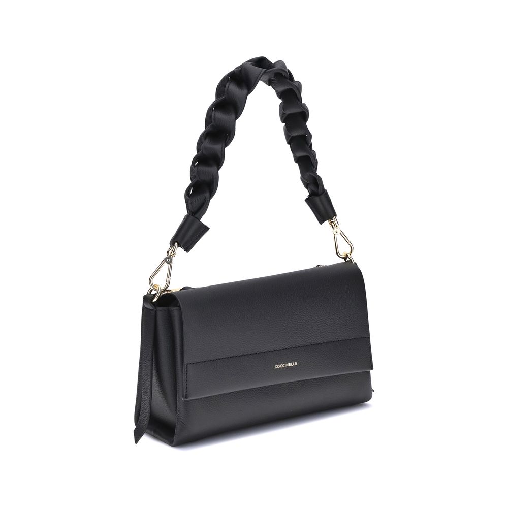 Black Calf Leather Bos Taurus Shoulder Bag - ventzia