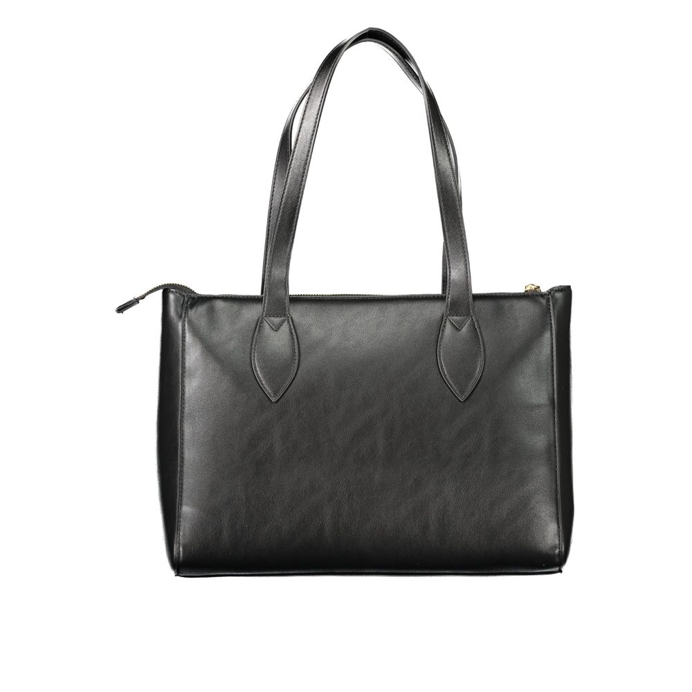 Black Polyurethane Women Handbag - ventzia