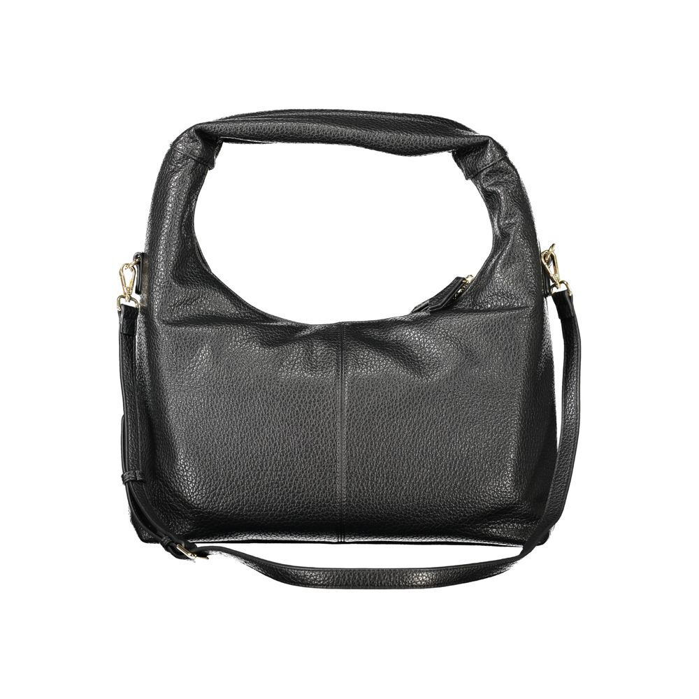 Black Polyurethane Women Shoulder Bag - ventzia