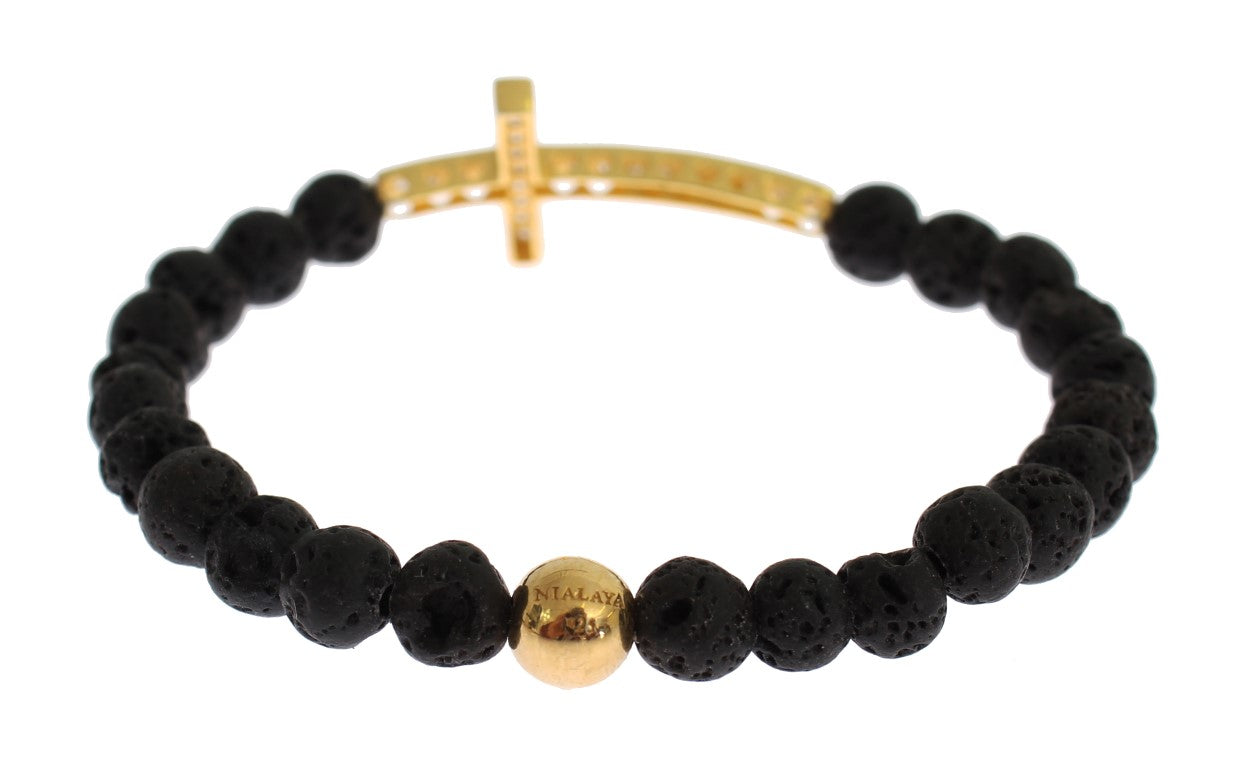 Elegant Gold & Black Lava Stone Bracelet - ventzia