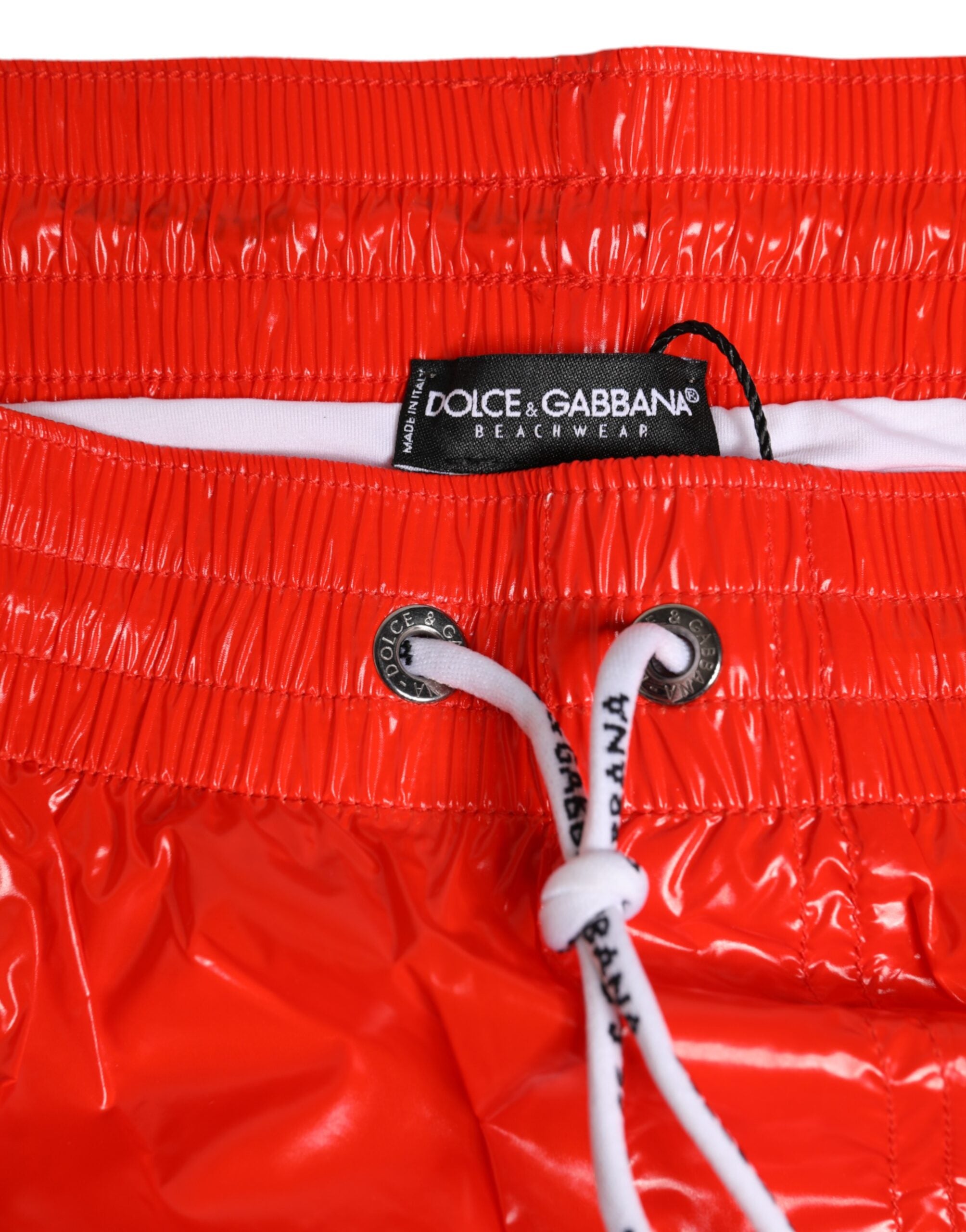 Red Nylon Drawstring Beachwear Shorts Swimwear - ventzia