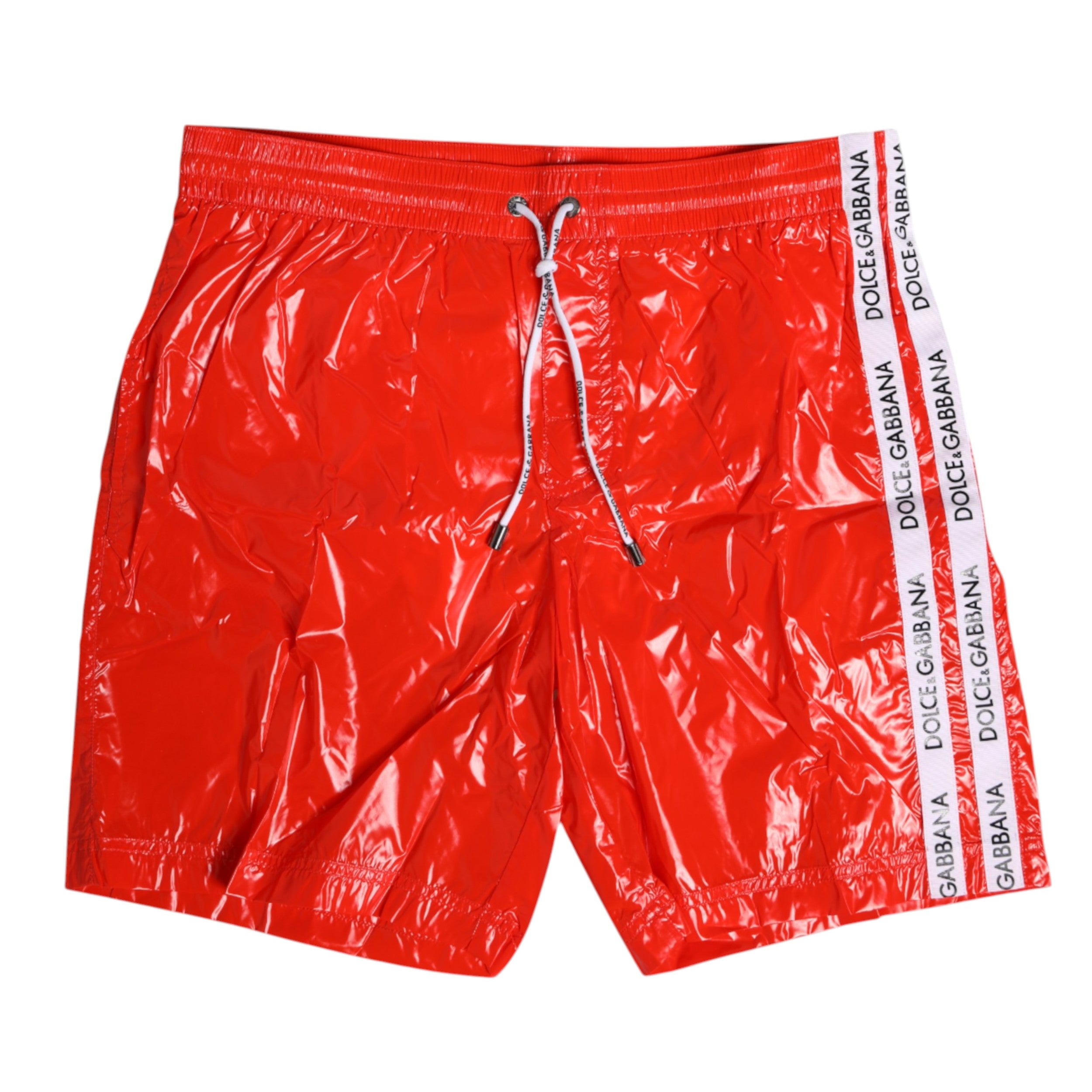 Red Nylon Drawstring Beachwear Shorts Swimwear - ventzia