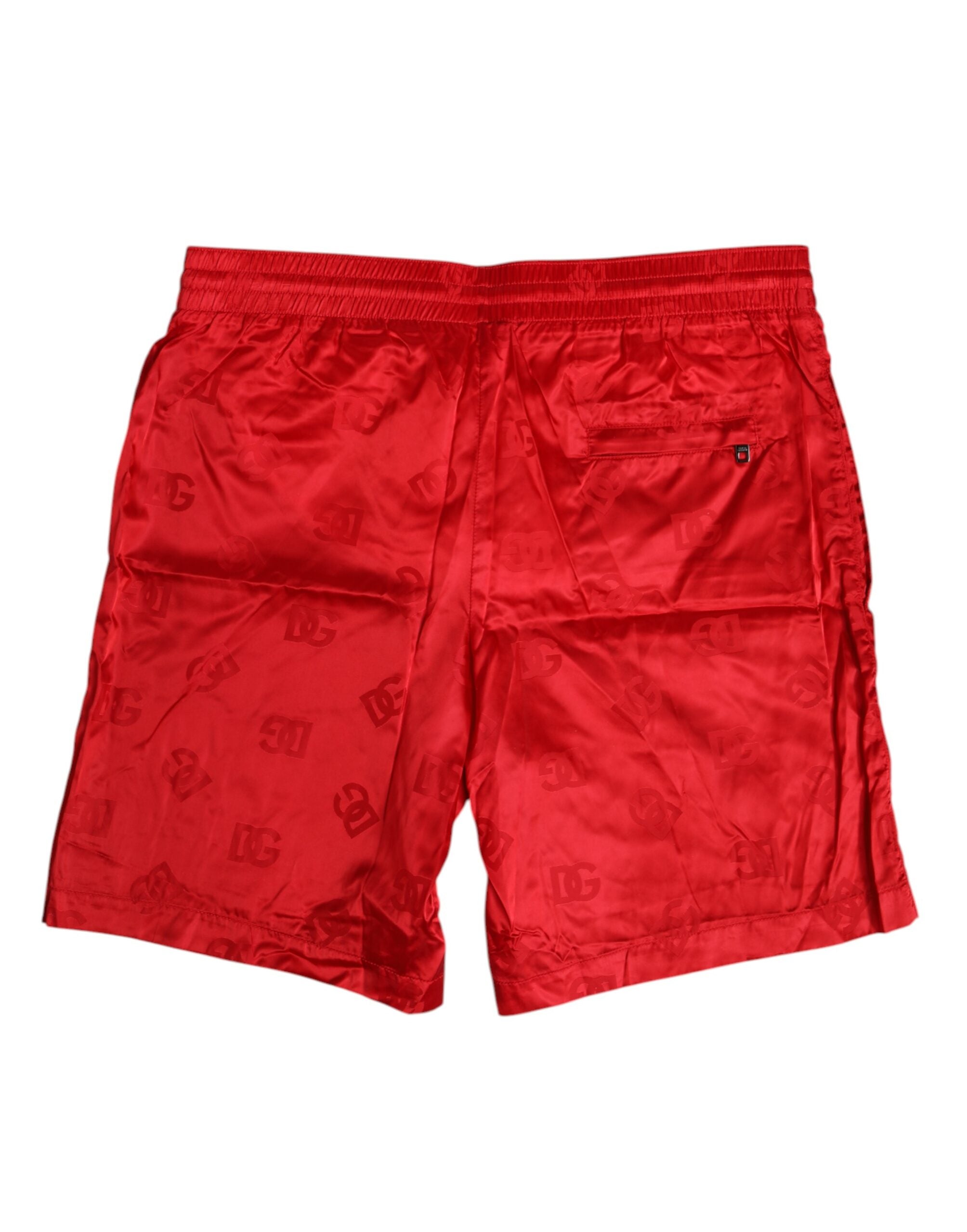 Red Nylon Drawstring Beachwear Shorts Swimwear - ventzia