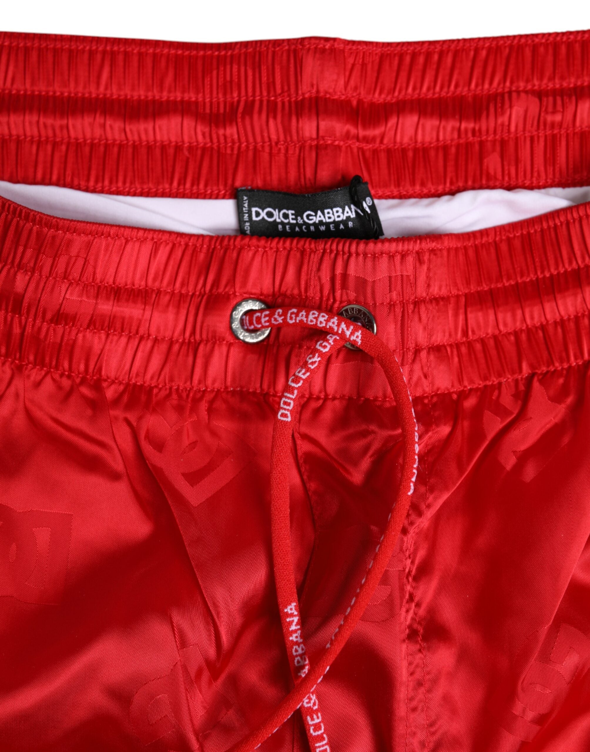 Red Nylon Drawstring Beachwear Shorts Swimwear - ventzia