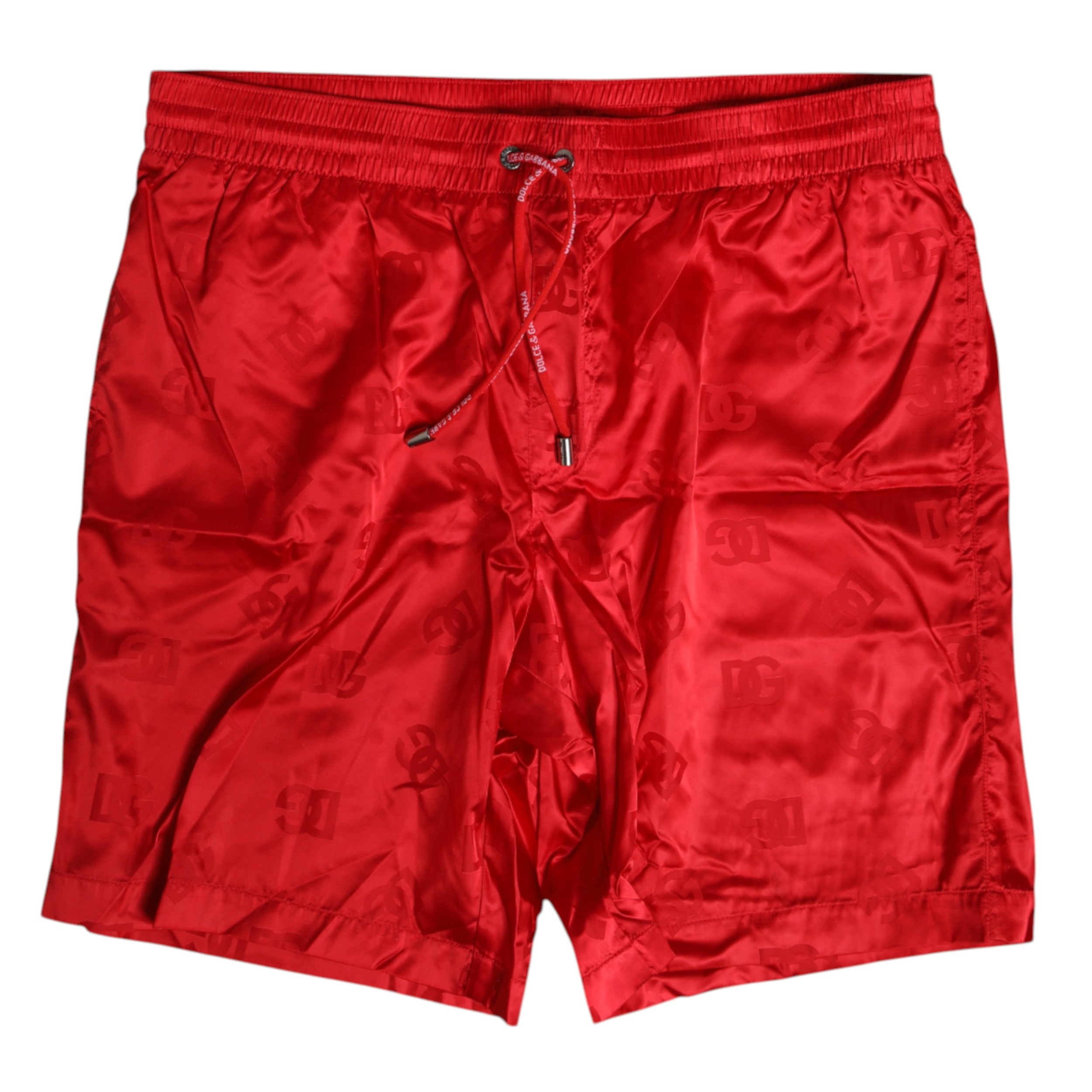 Red Nylon Drawstring Beachwear Shorts Swimwear - ventzia