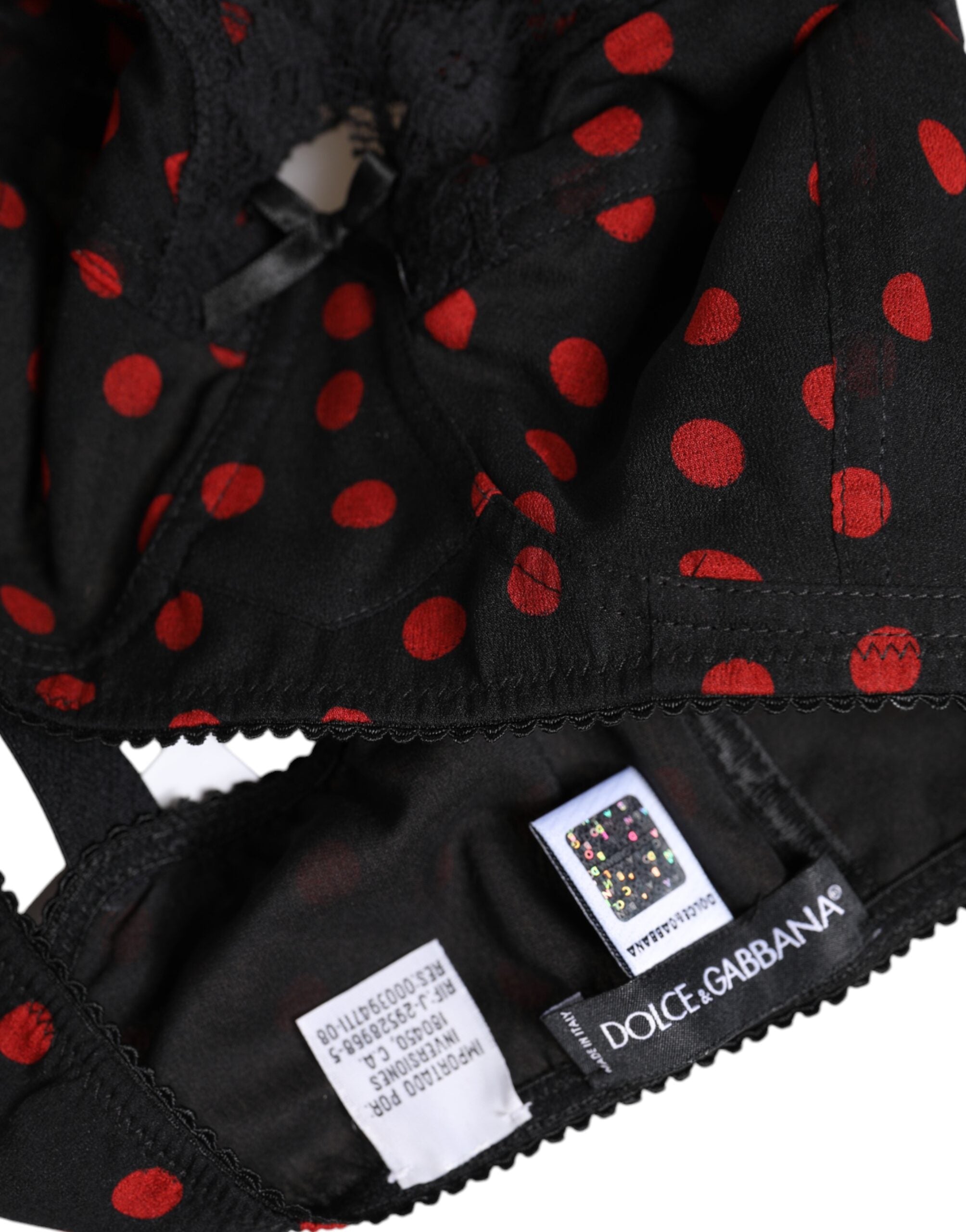 Black Red Polka Dot Underwired Balconette Underwear - ventzia