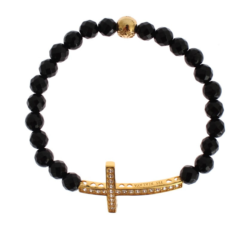 Gold Plated Sterling Bracelet with CZ Diamond Cross - ventzia