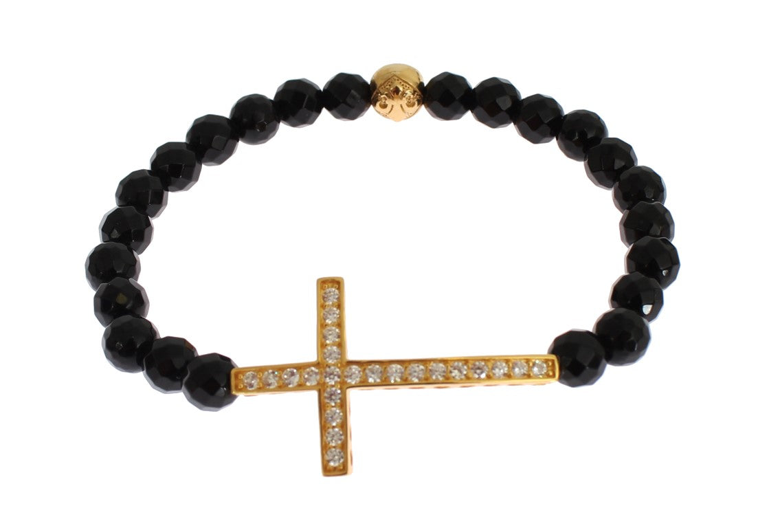 Gold Plated Sterling Bracelet with CZ Diamond Cross - ventzia