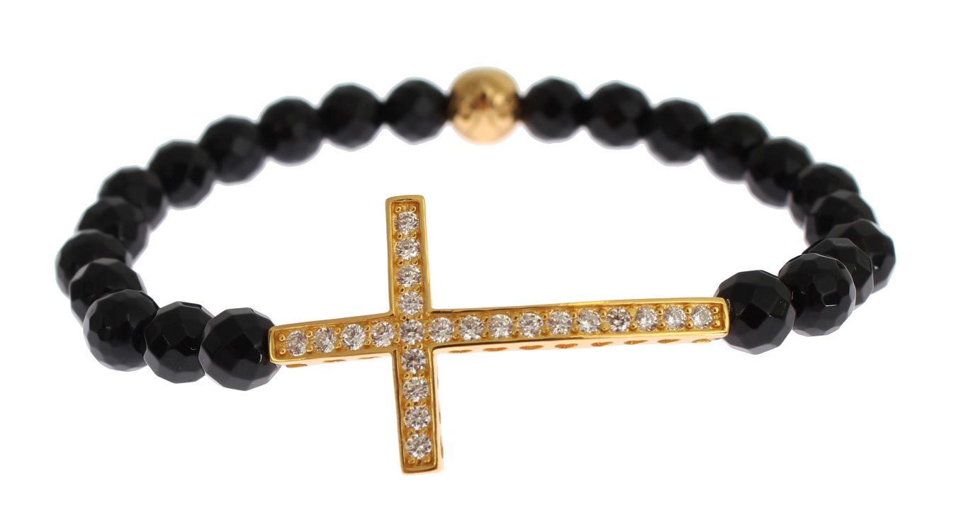Gold Plated Sterling Bracelet with CZ Diamond Cross - ventzia