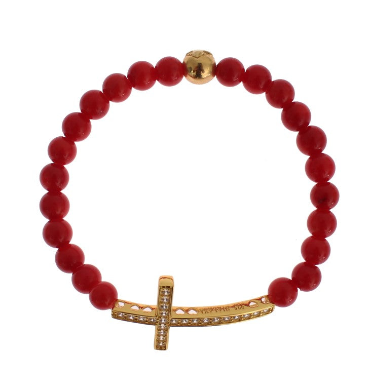 Elegant Gold and Red Coral Beaded Bracelet - ventzia