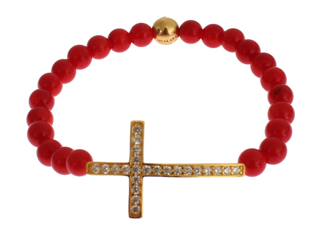 Elegant Gold and Red Coral Beaded Bracelet - ventzia