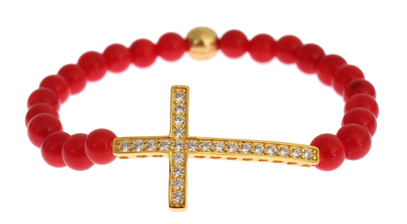 Elegant Gold and Red Coral Beaded Bracelet - ventzia