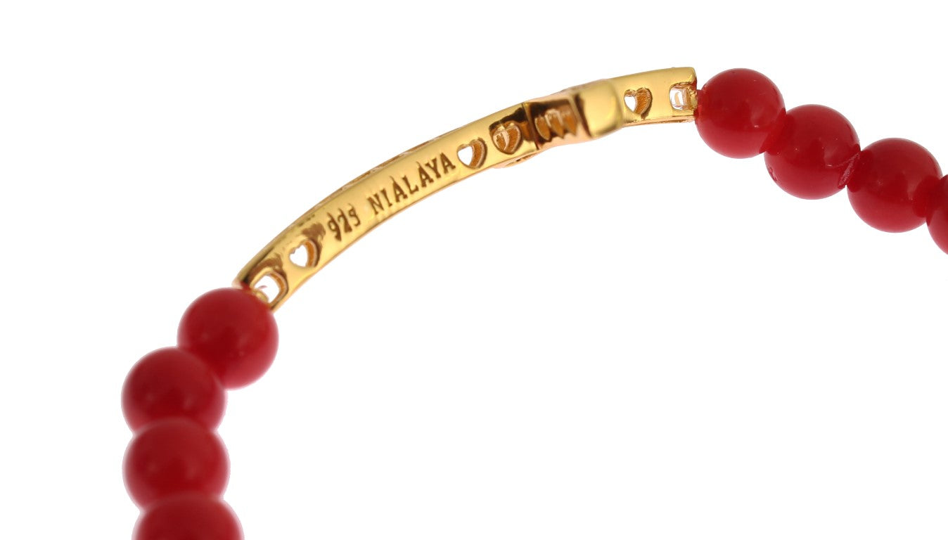 Elegant Gold and Red Coral Beaded Bracelet - ventzia