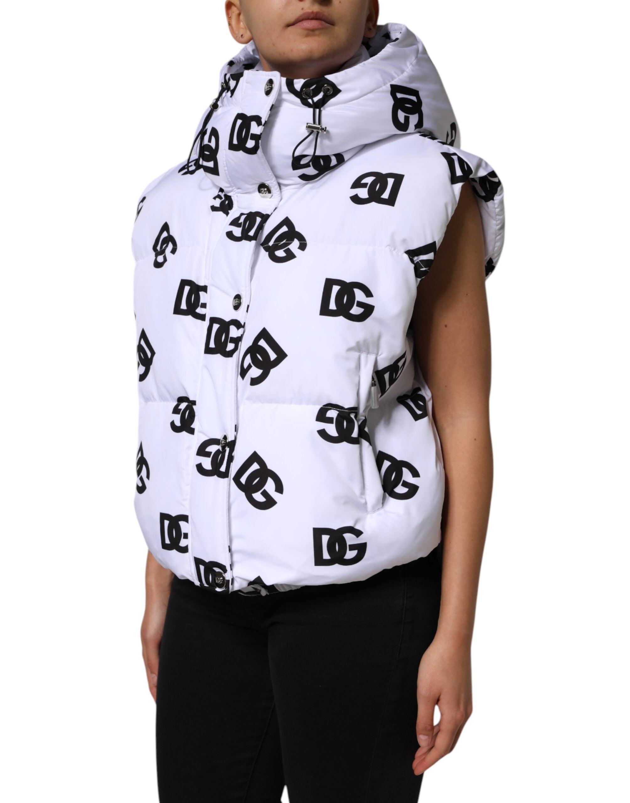 White Black DG Mania Polyester Puffer Jacket - ventzia
