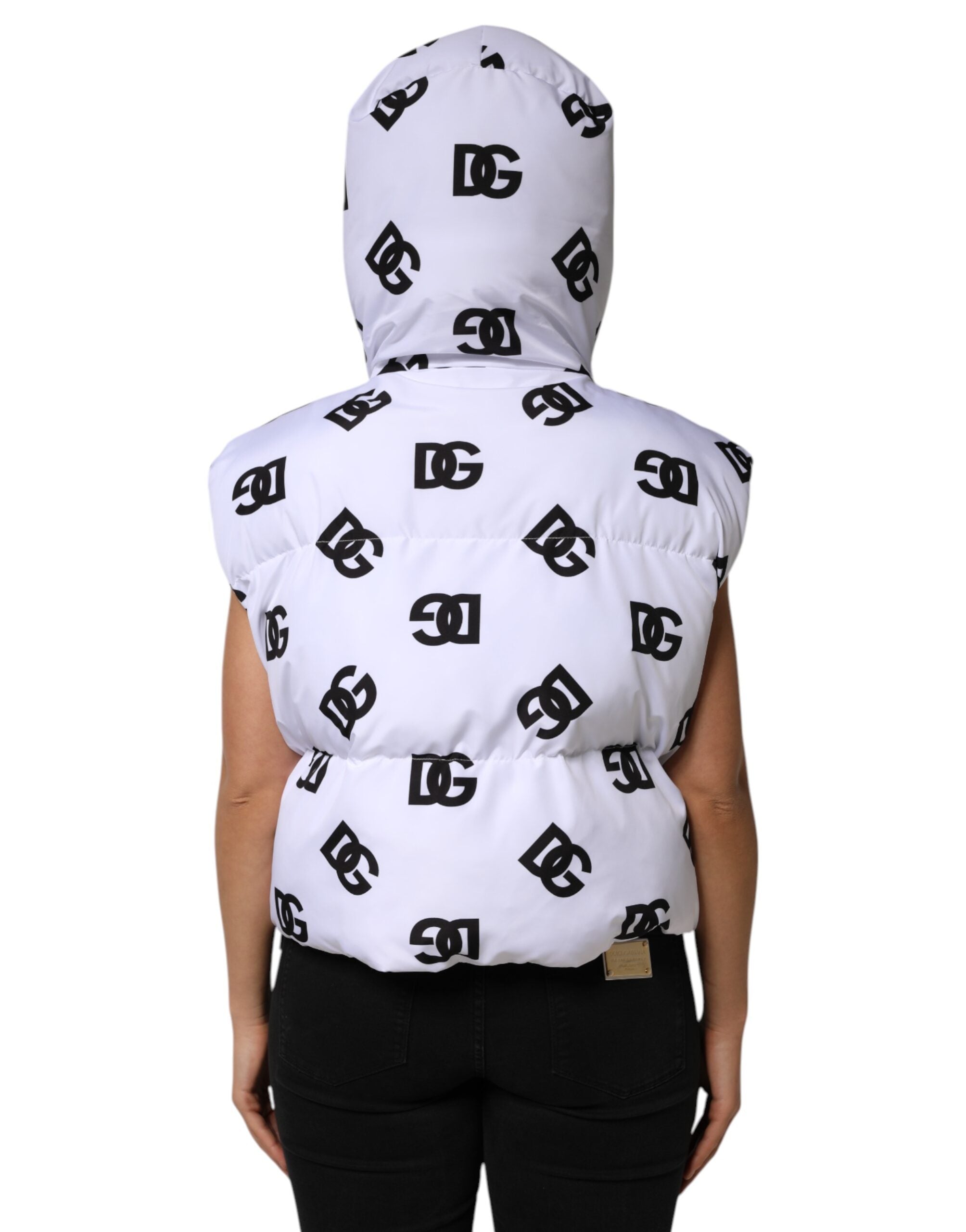 White Black DG Mania Polyester Puffer Jacket - ventzia