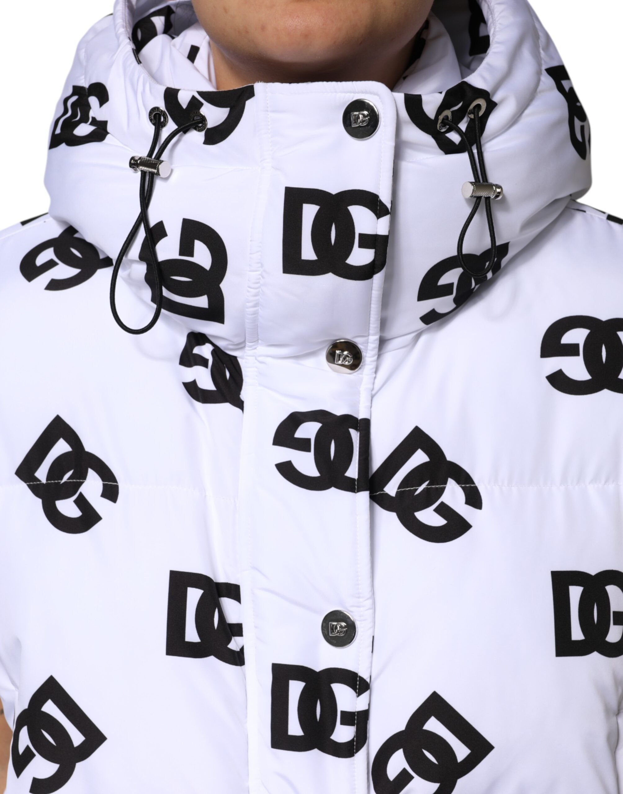 White Black DG Mania Polyester Puffer Jacket - ventzia