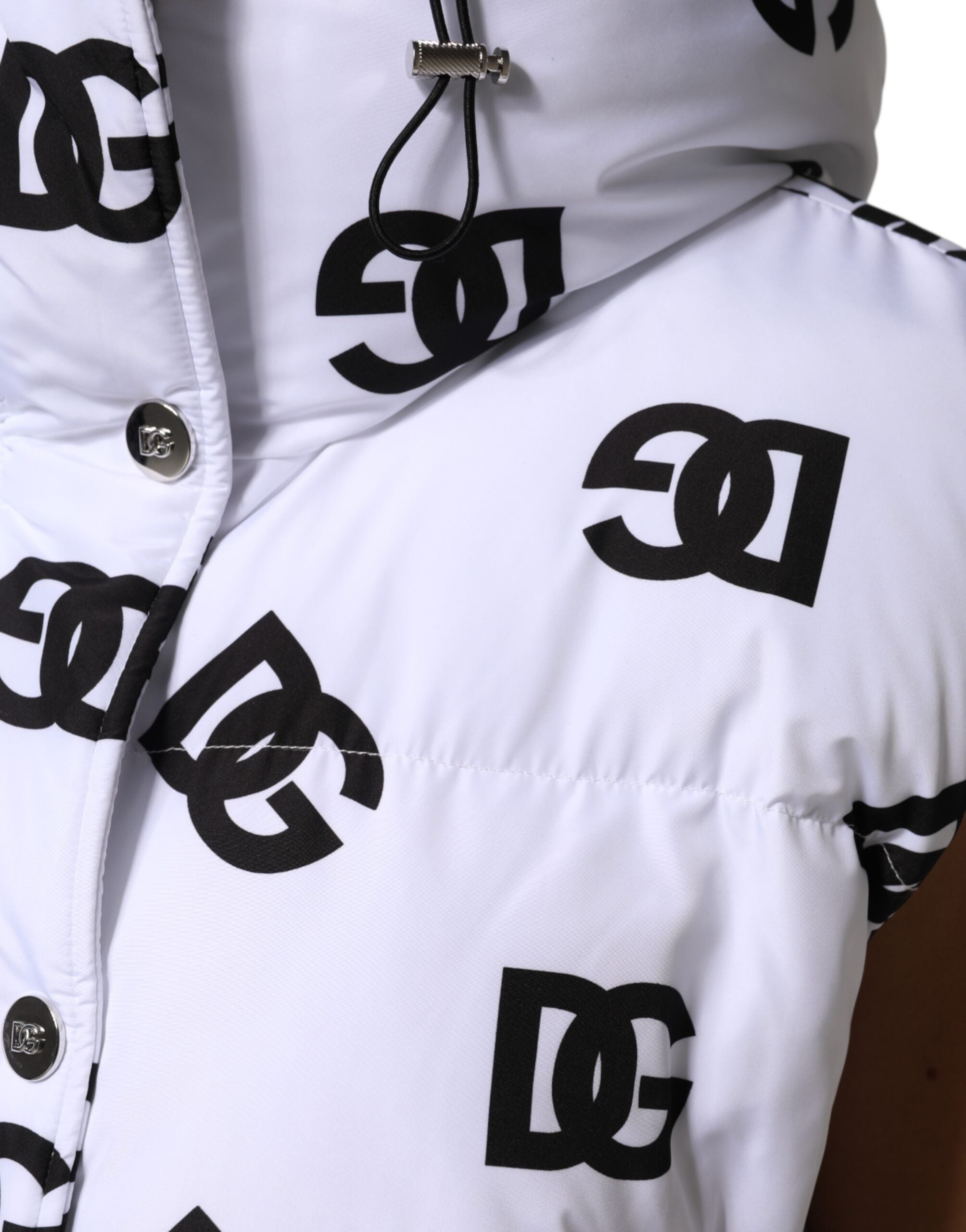 White Black DG Mania Polyester Puffer Jacket - ventzia