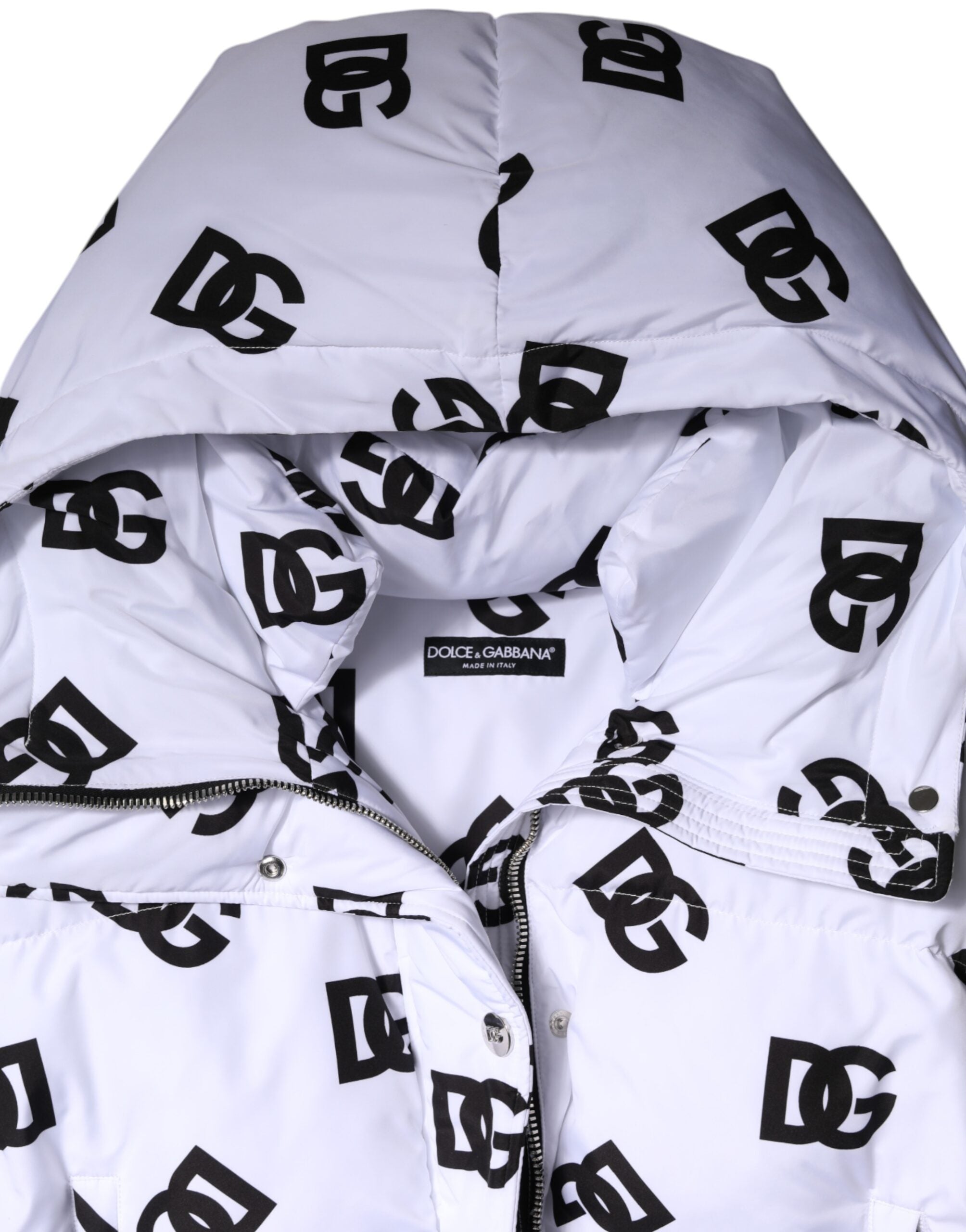 White Black DG Mania Polyester Puffer Jacket - ventzia