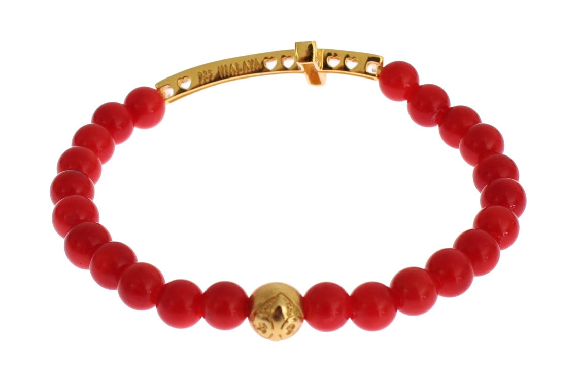 Elegant Gold and Red Coral Beaded Bracelet - ventzia