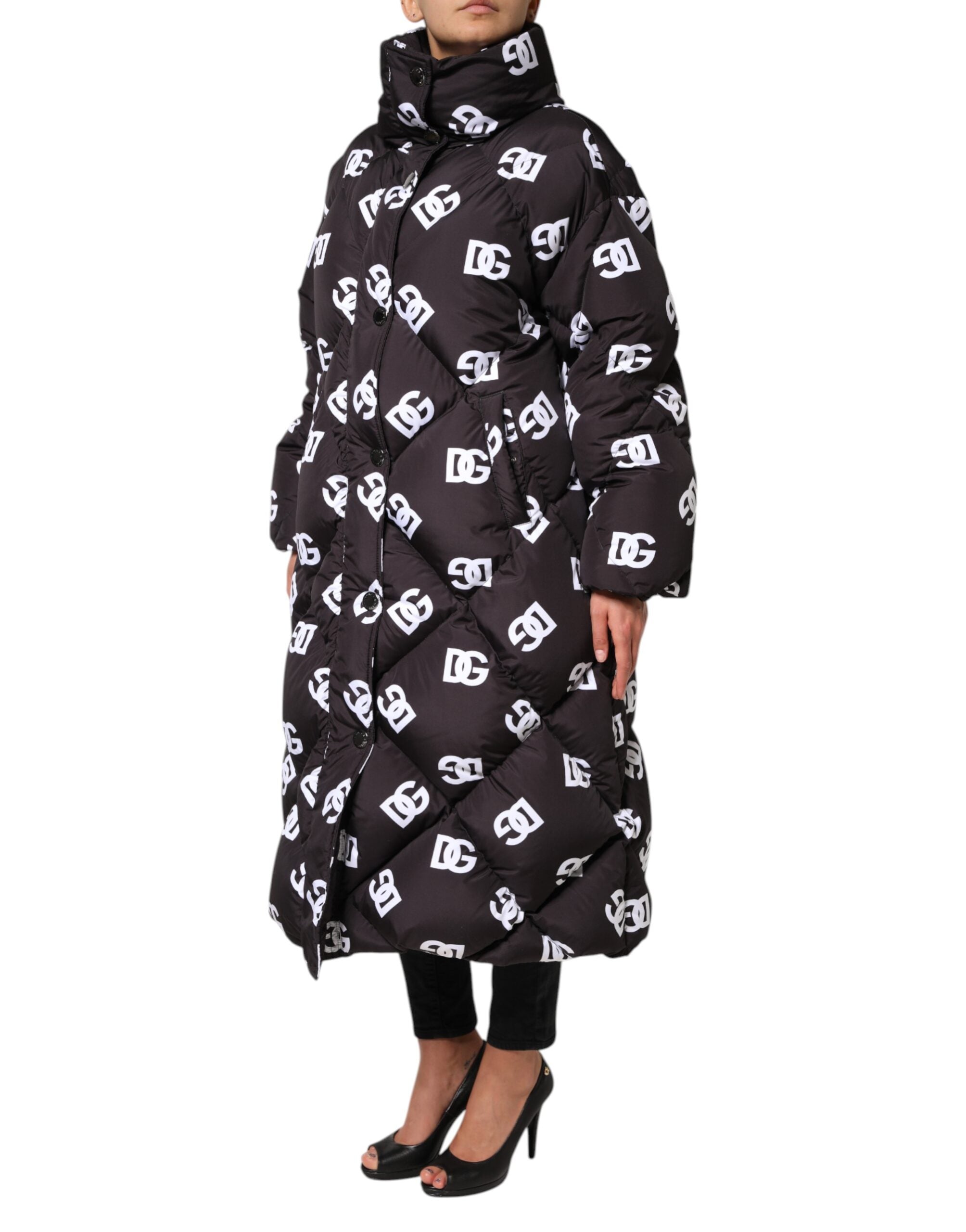 Black DG Mania Puffer Quilted Long Coat Jacket - ventzia
