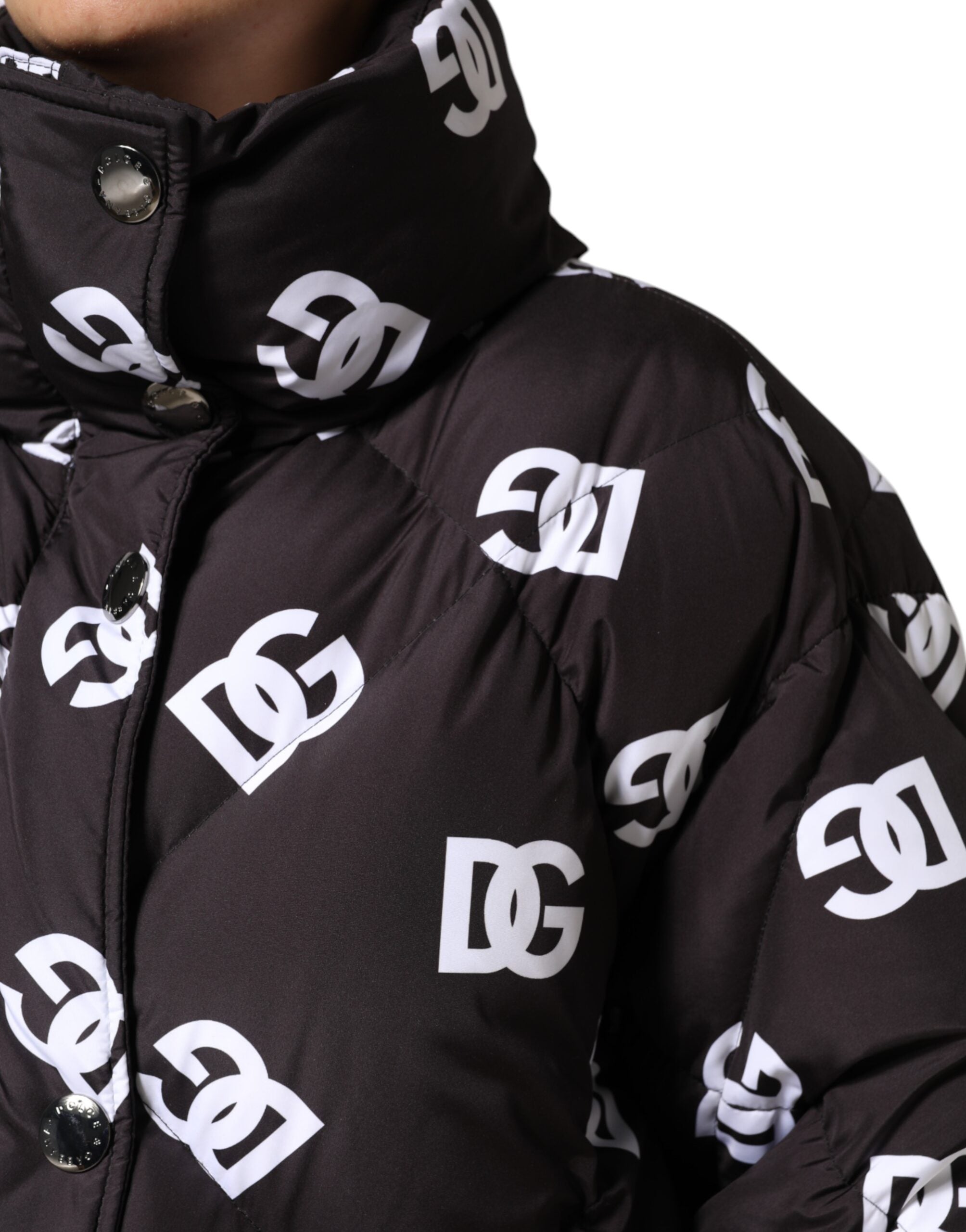 Black DG Mania Puffer Quilted Long Coat Jacket - ventzia