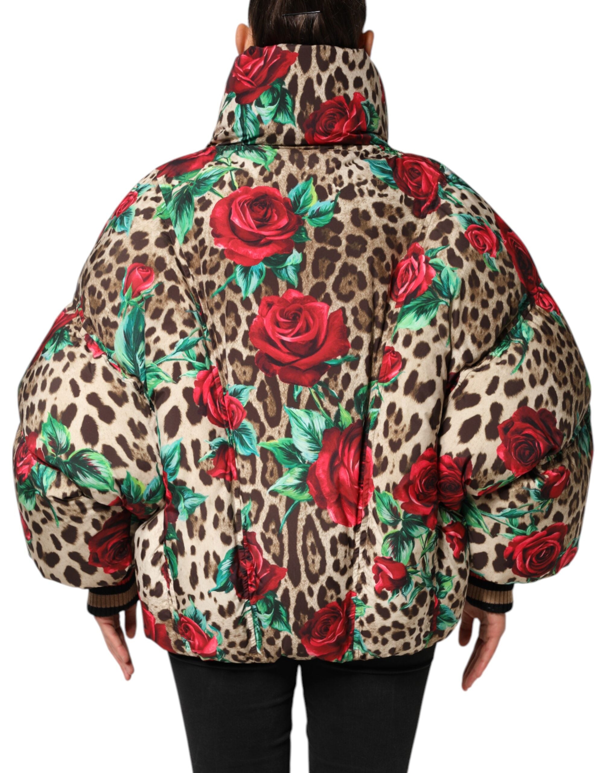 Multicolor Leopard Rose Puffer Quilted Jacket - ventzia